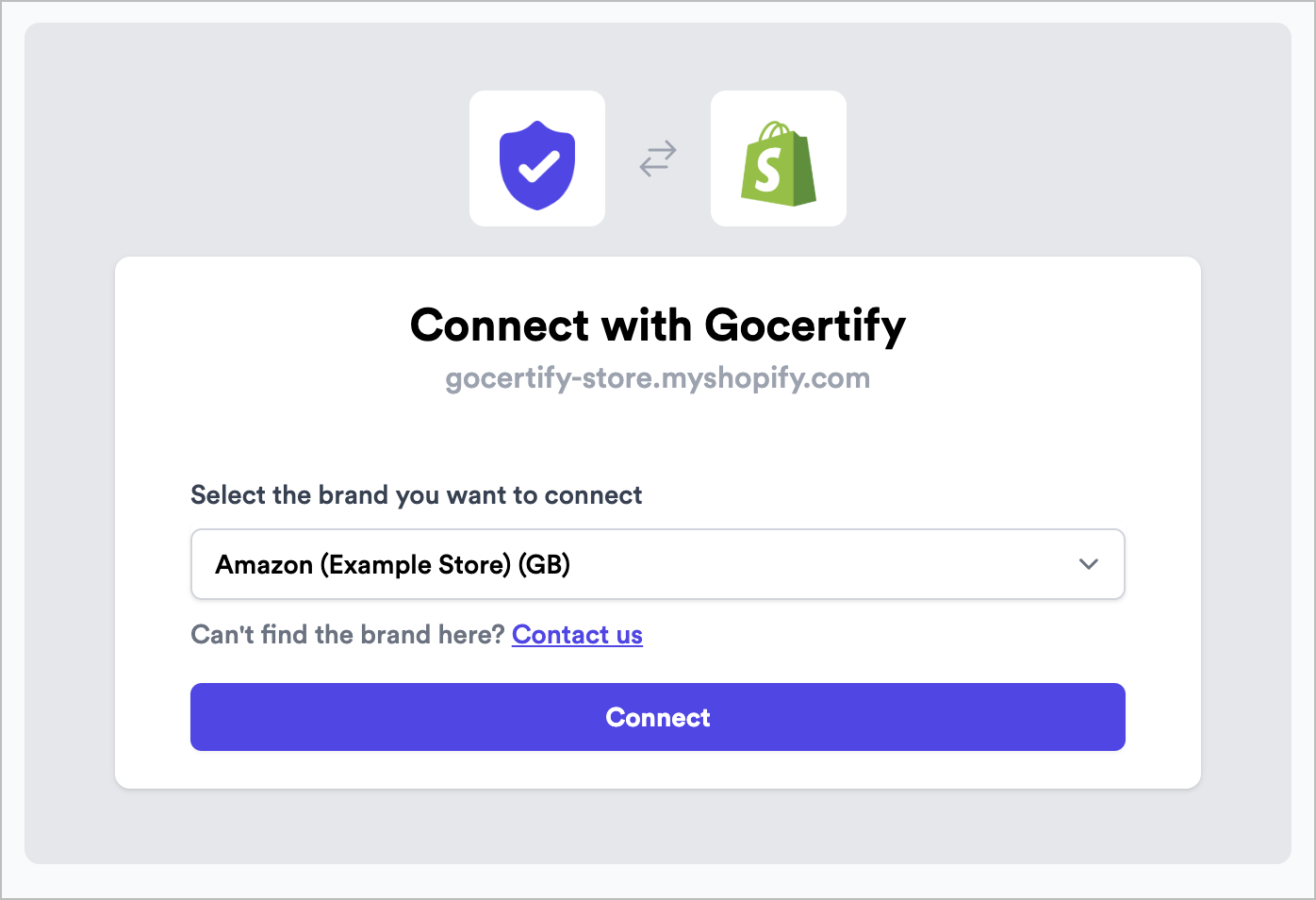 Shopify connect screen