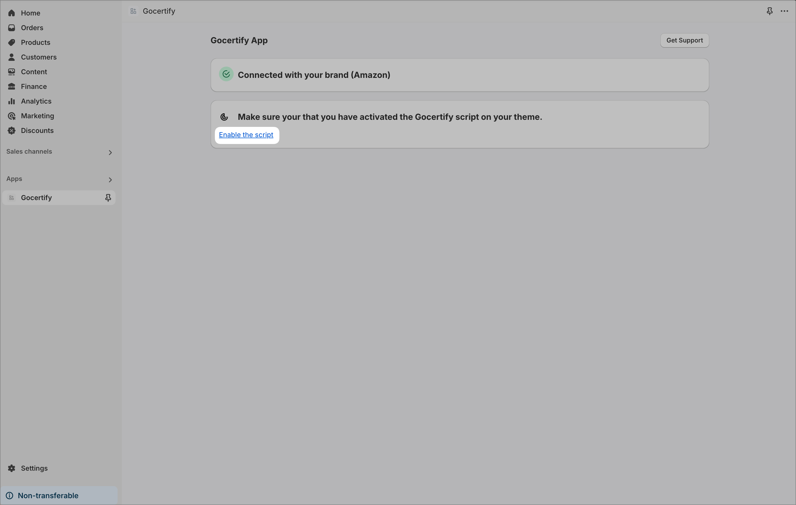 Shopify connect screen