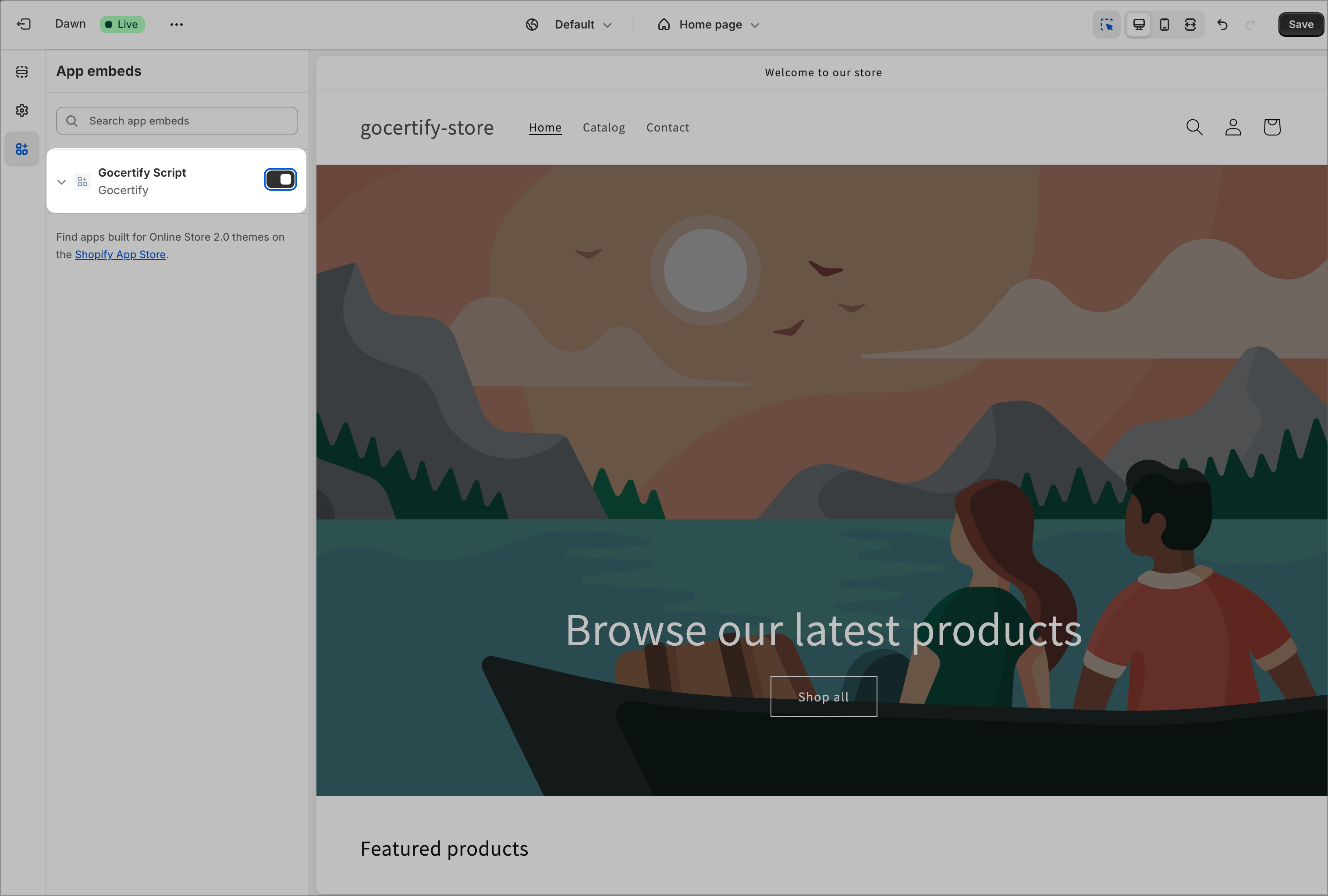 Shopify connect screen