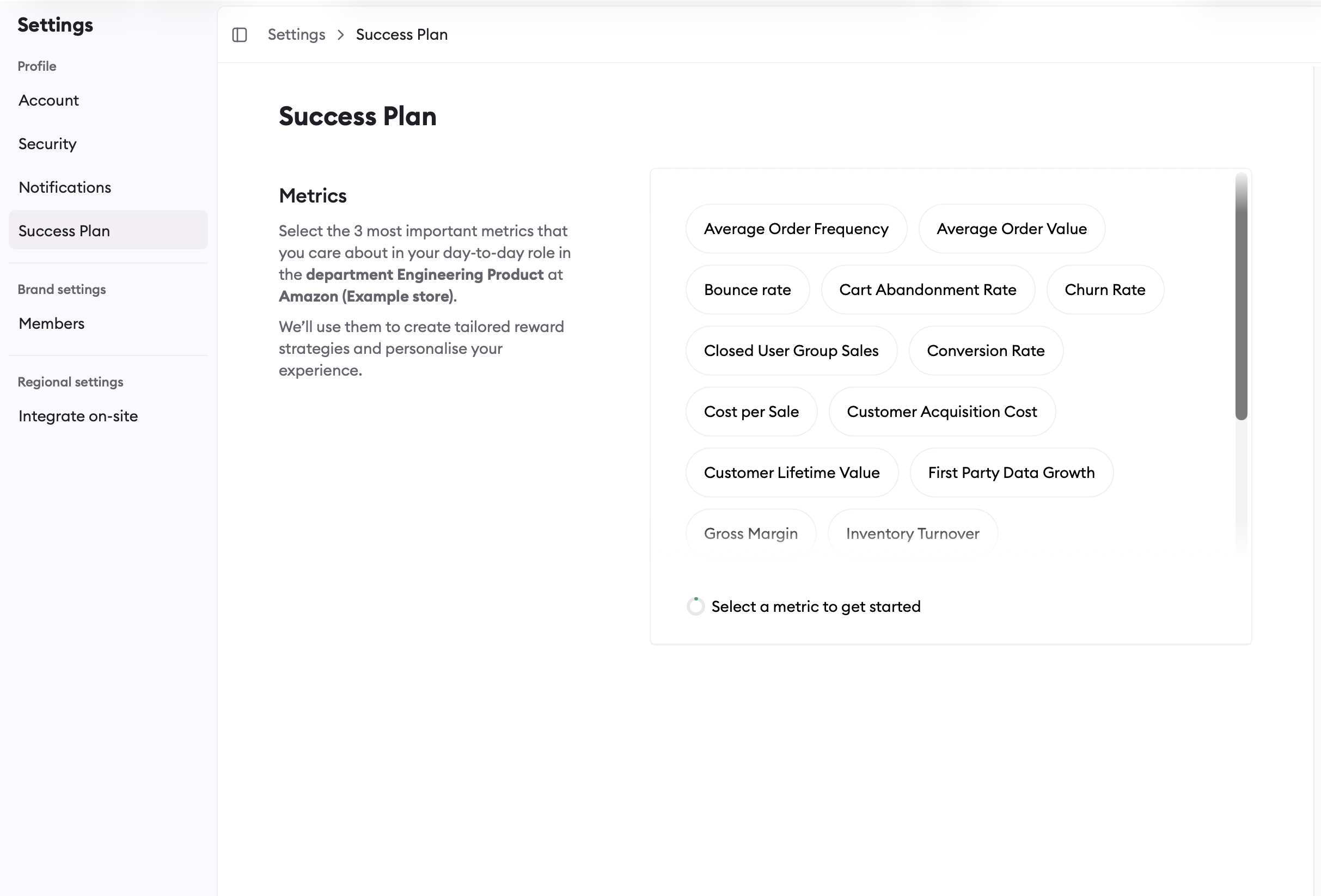 Success Plan Settings