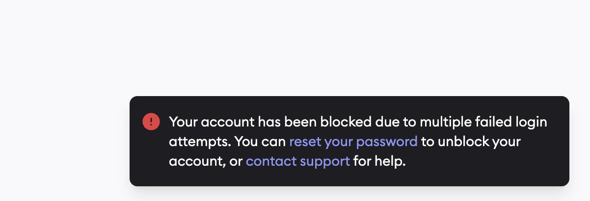 Blocked account login message
