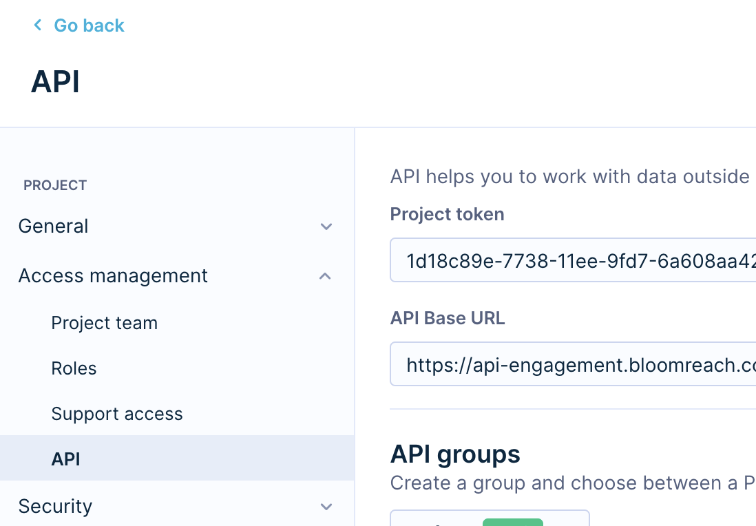 Bloomreach API Settings