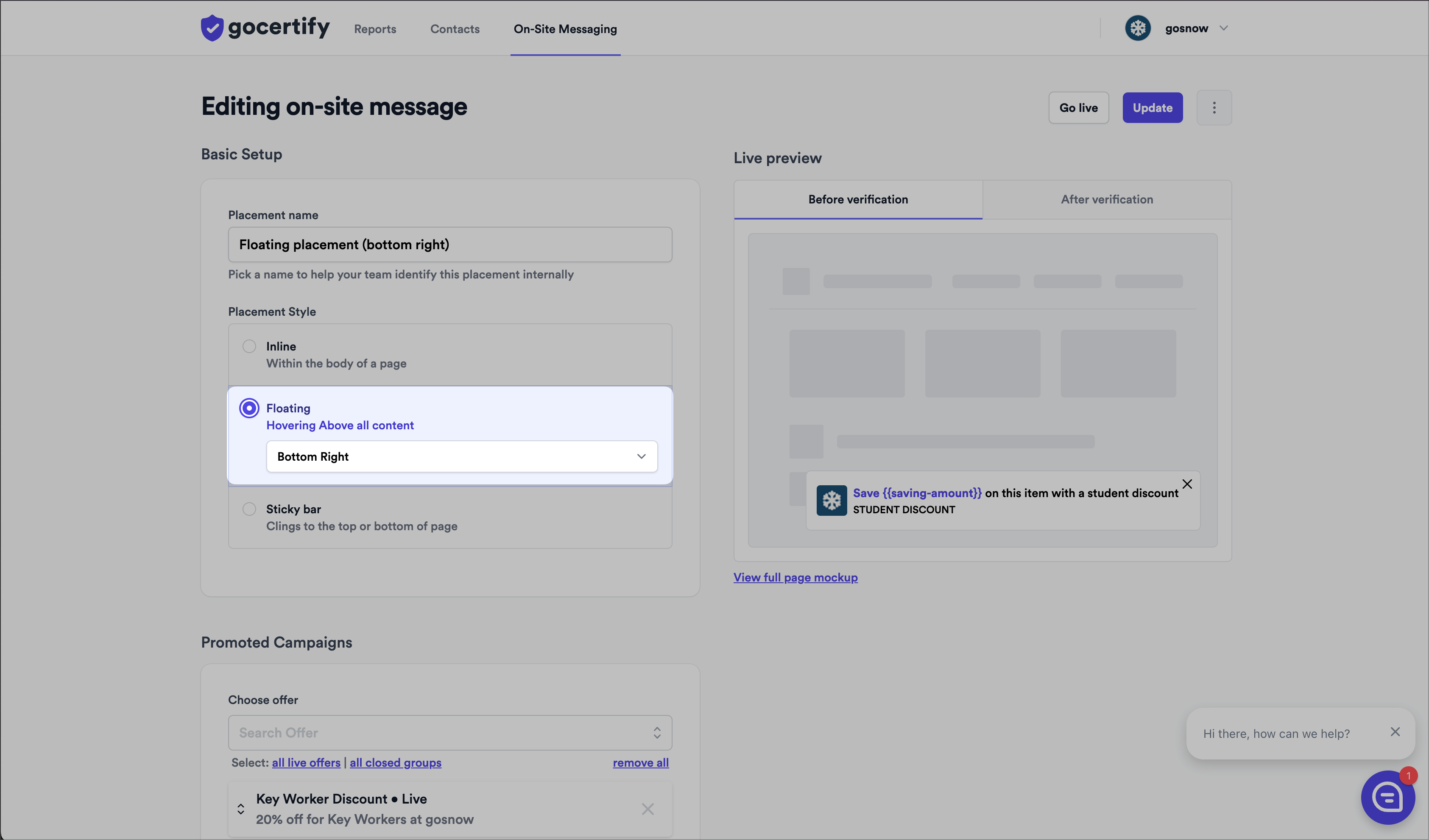 Floating Button On-Site Messaging