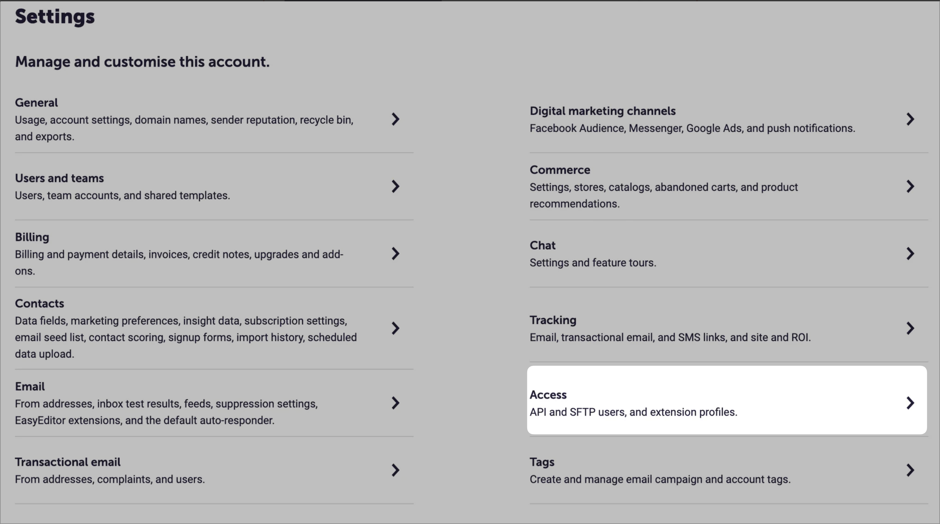 Dotdigital Access Settings