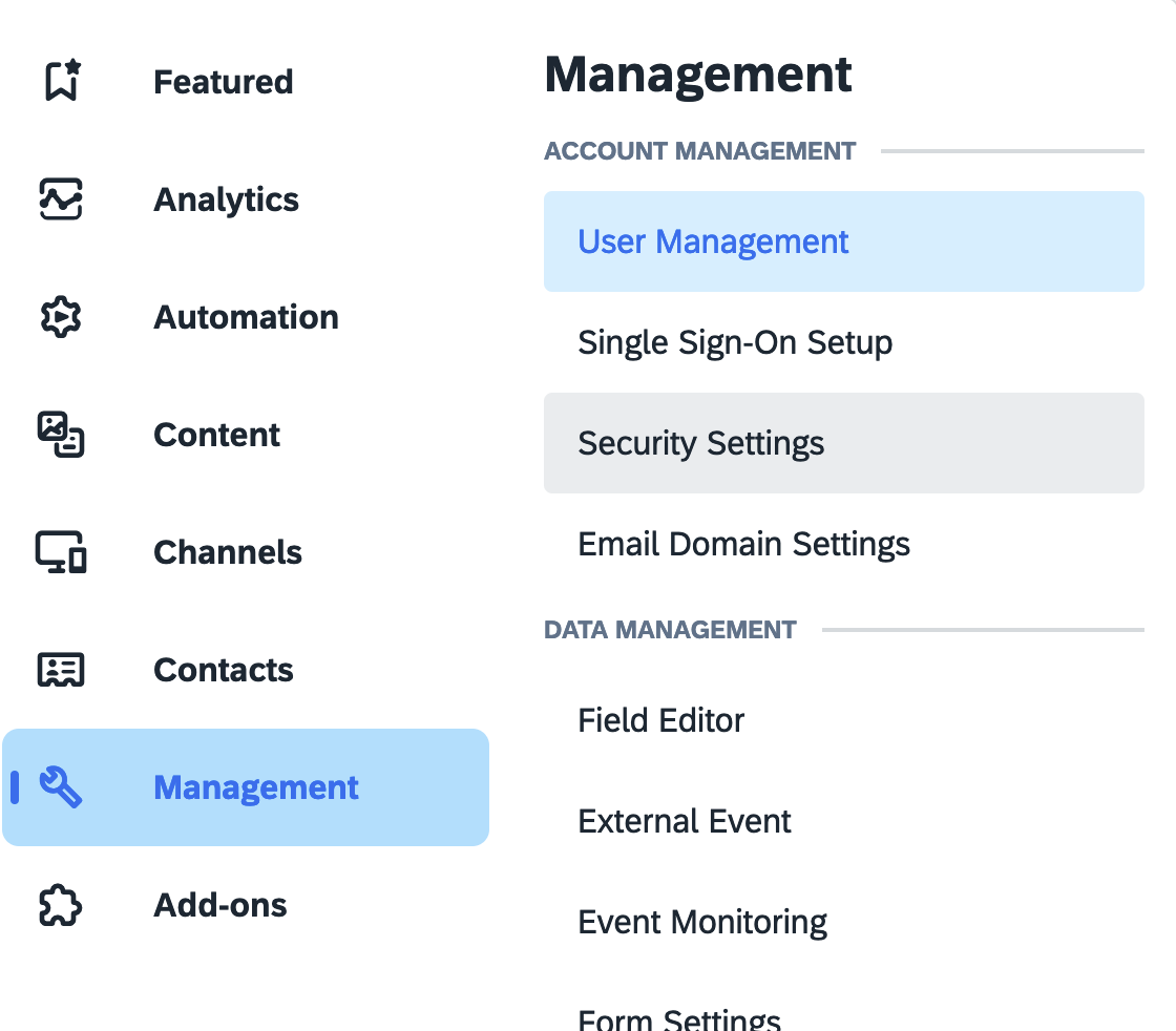 Emarsys security settings