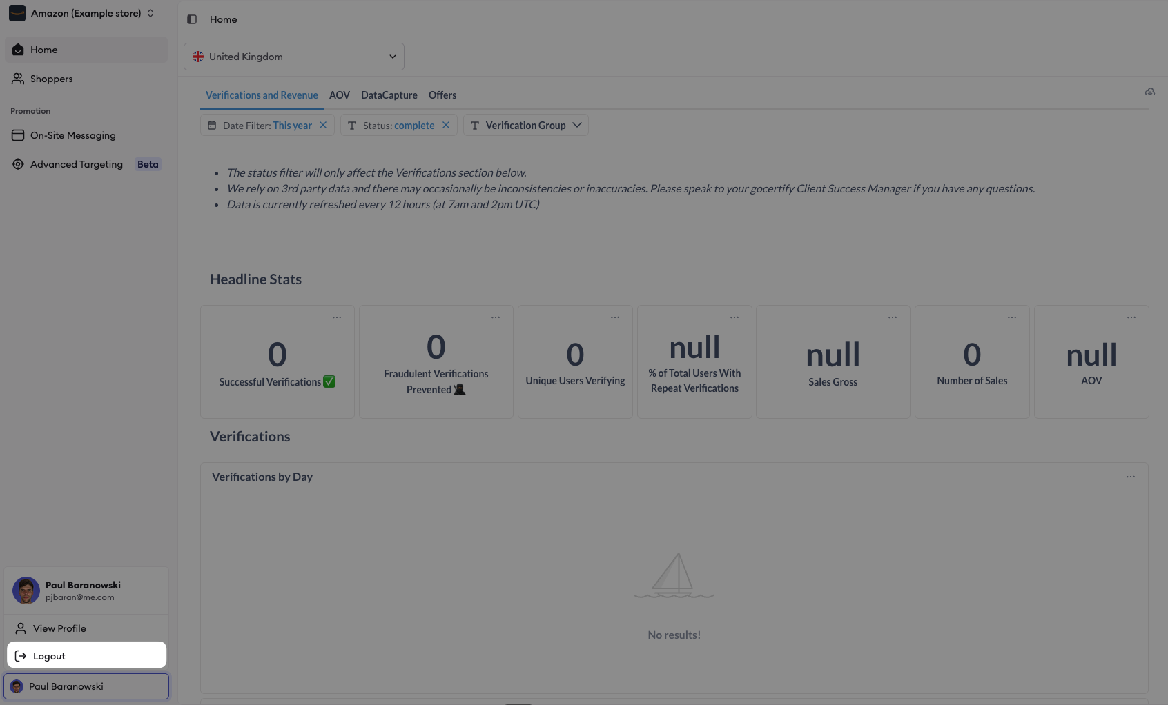 Dashboard Logout