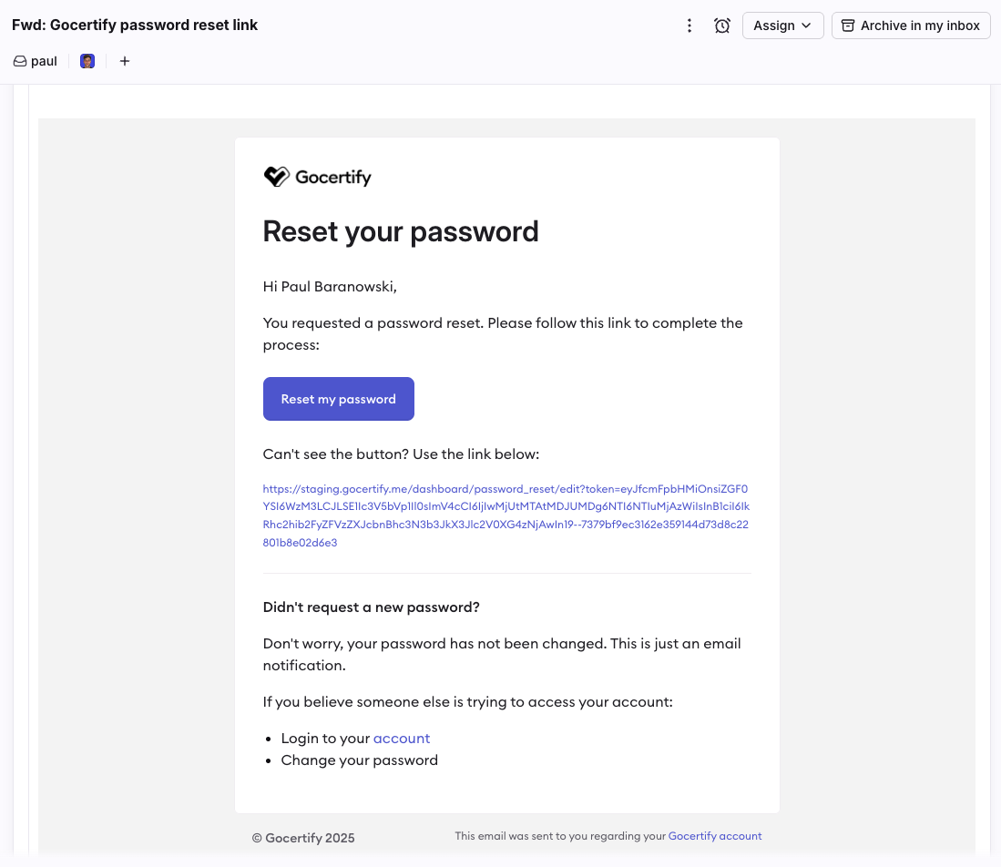 Reset Password Email