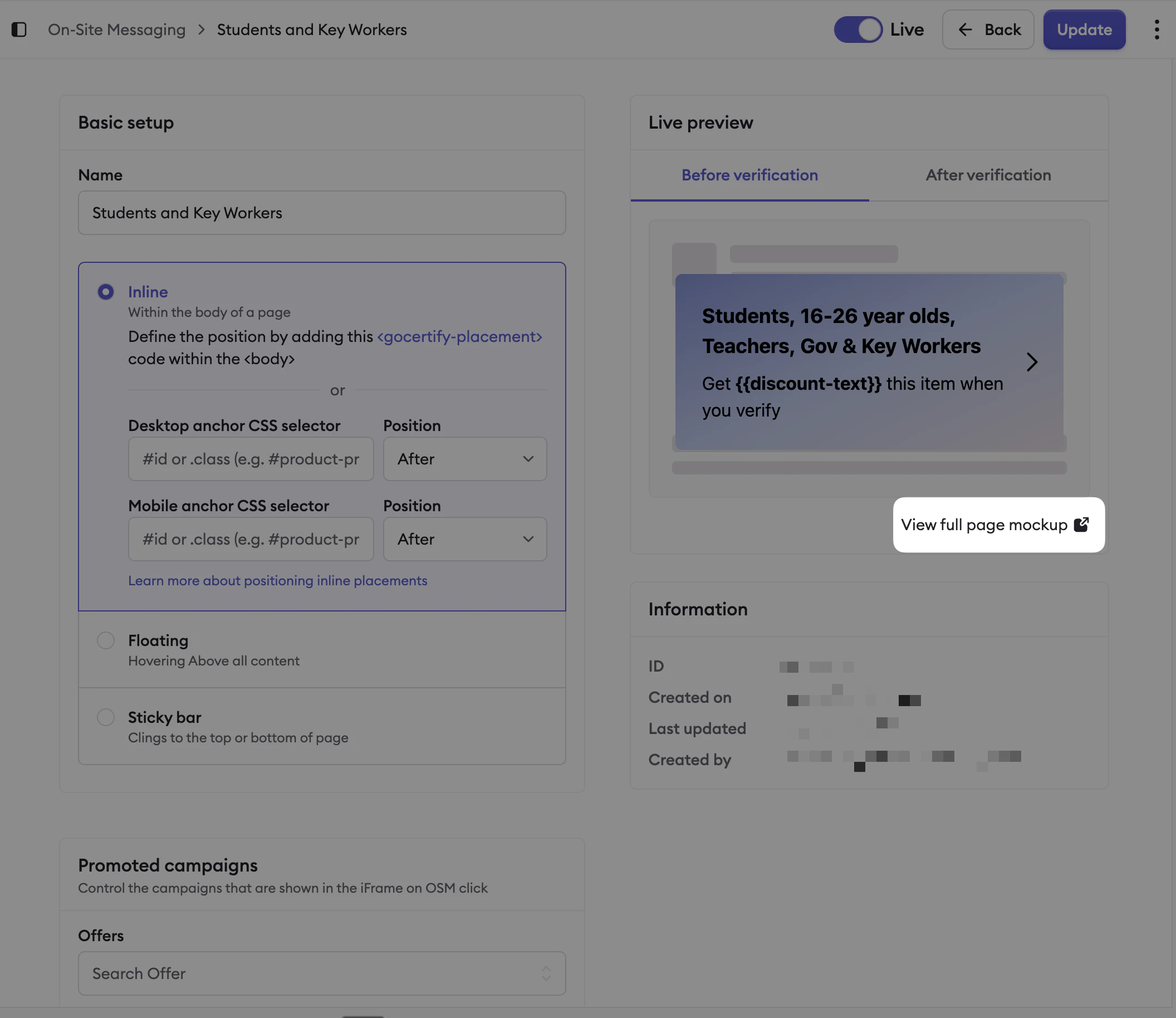 OSM editor with View full page mockup button