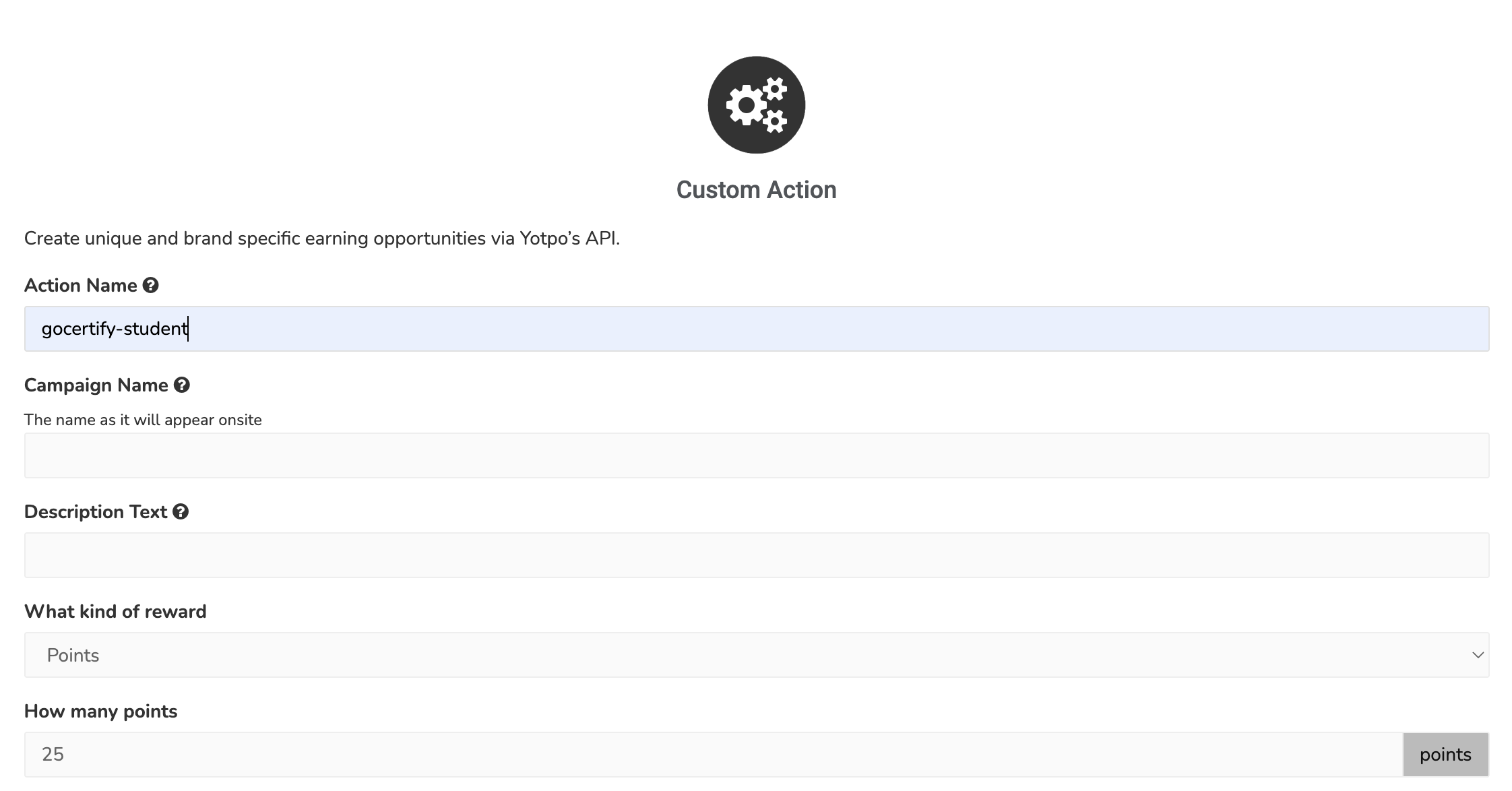 Yotpo Configure Custom Action