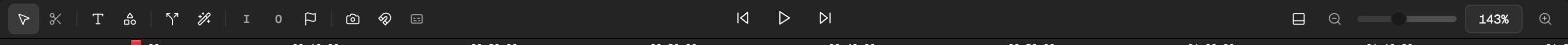 Timeline toolbar with the Select tool, Blade tool, split, Smart actions, delete and snapping buttons