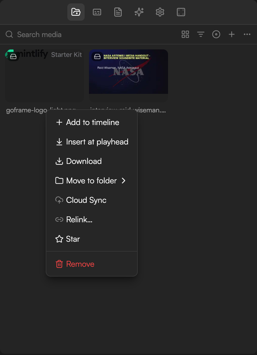 Asset right-click menu with Cloud Sync, and tiles showing their upload status badges