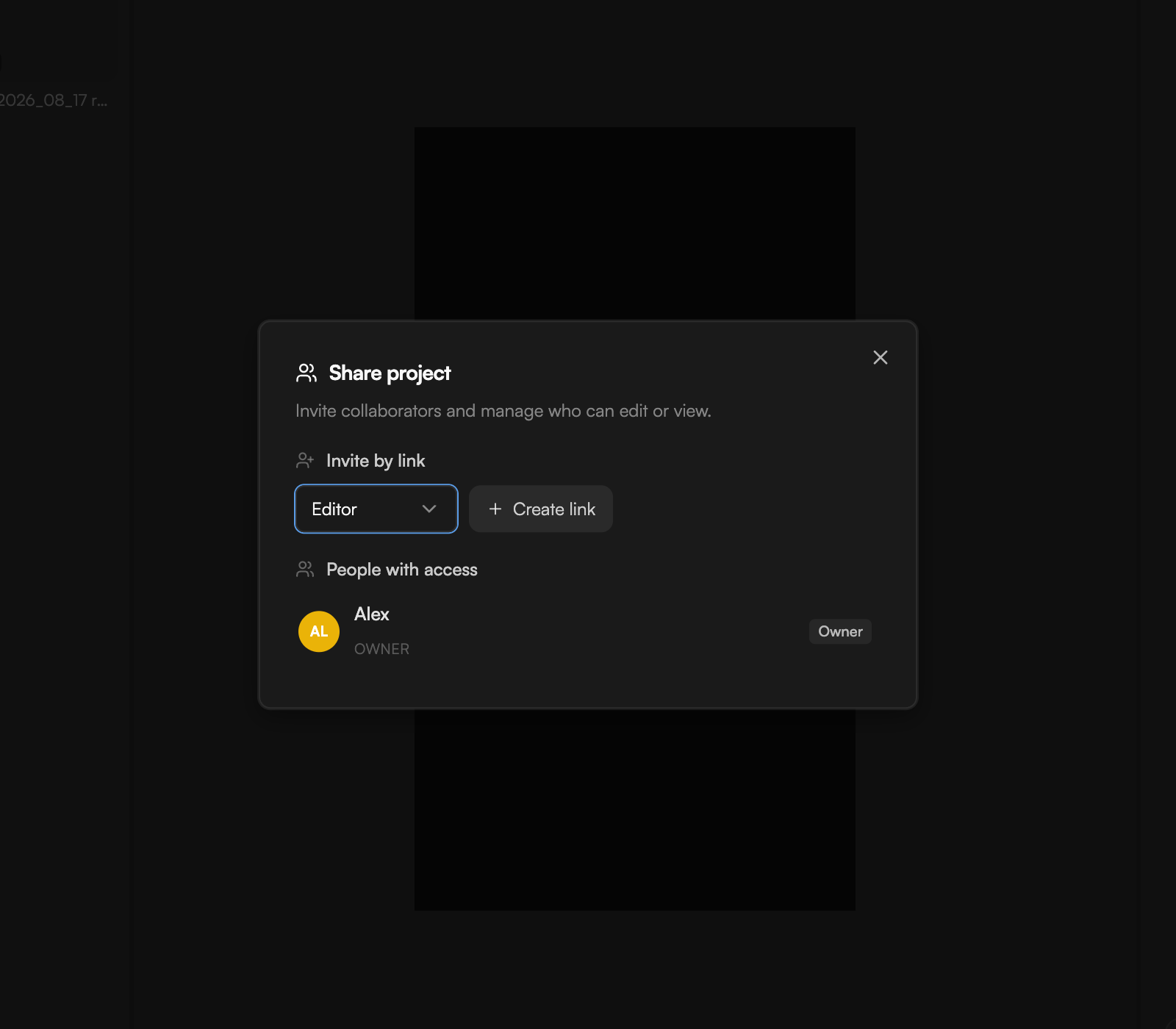 Share project dialog with Invite by link and People with access sections