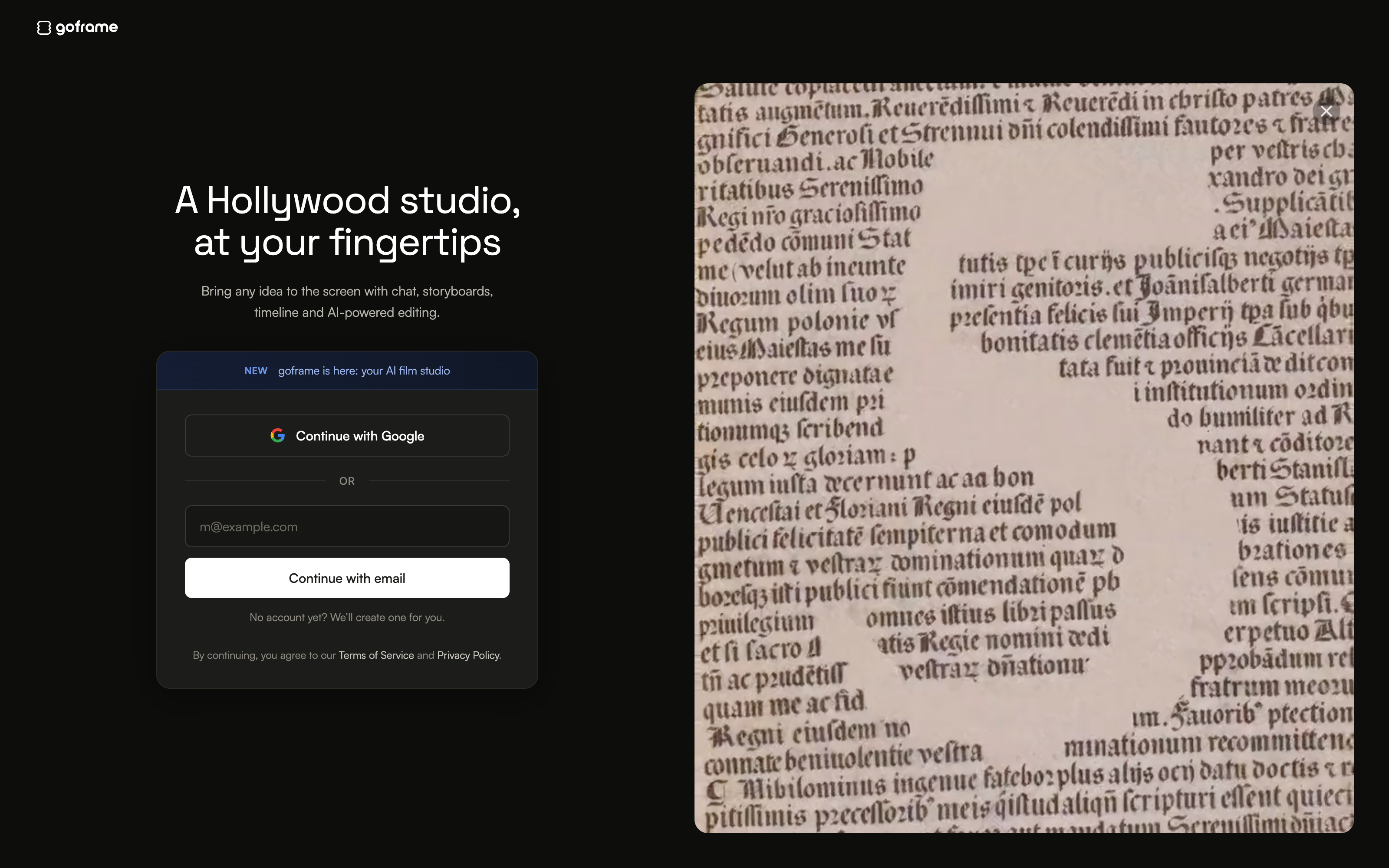 The sign-in page with Continue with Google and the email code form