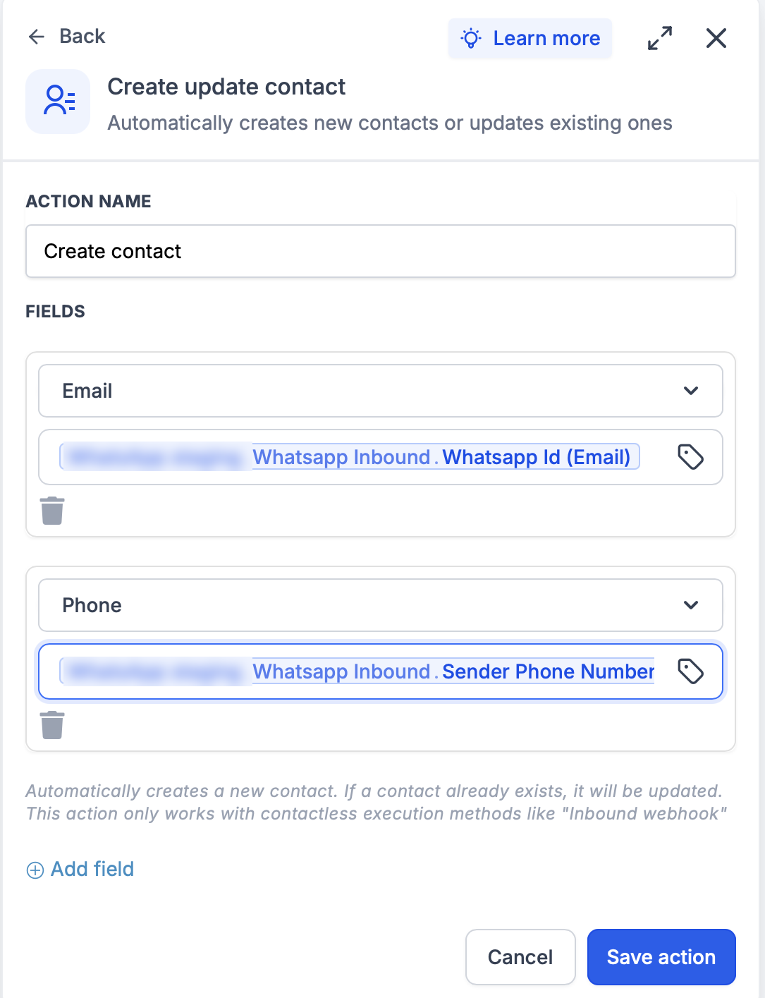 Create Contact Action
