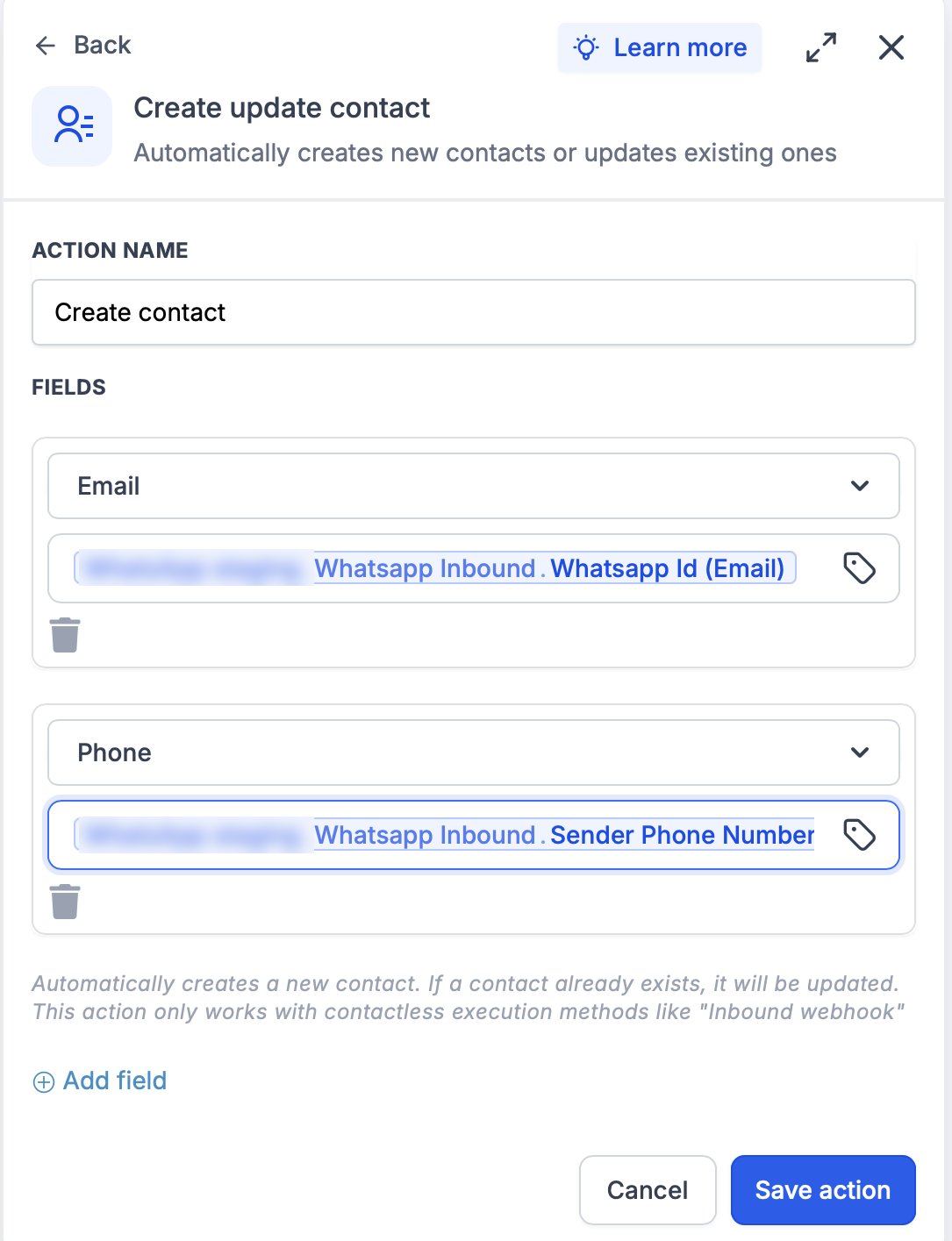 Create Contact Action