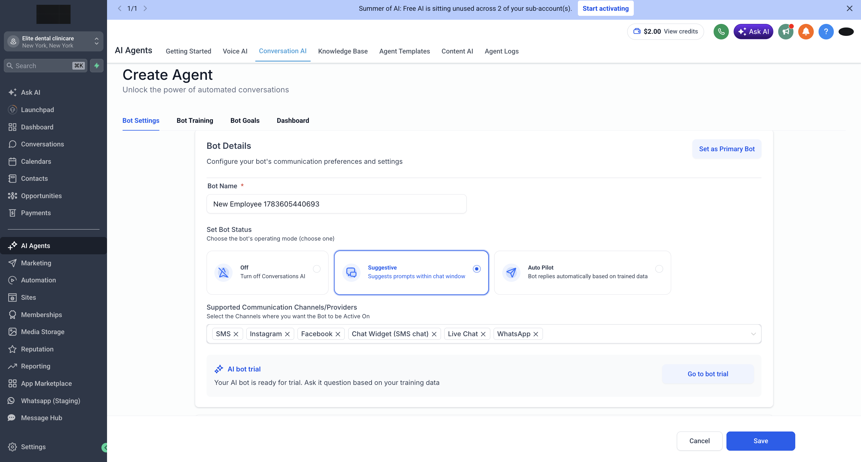 Bot status options