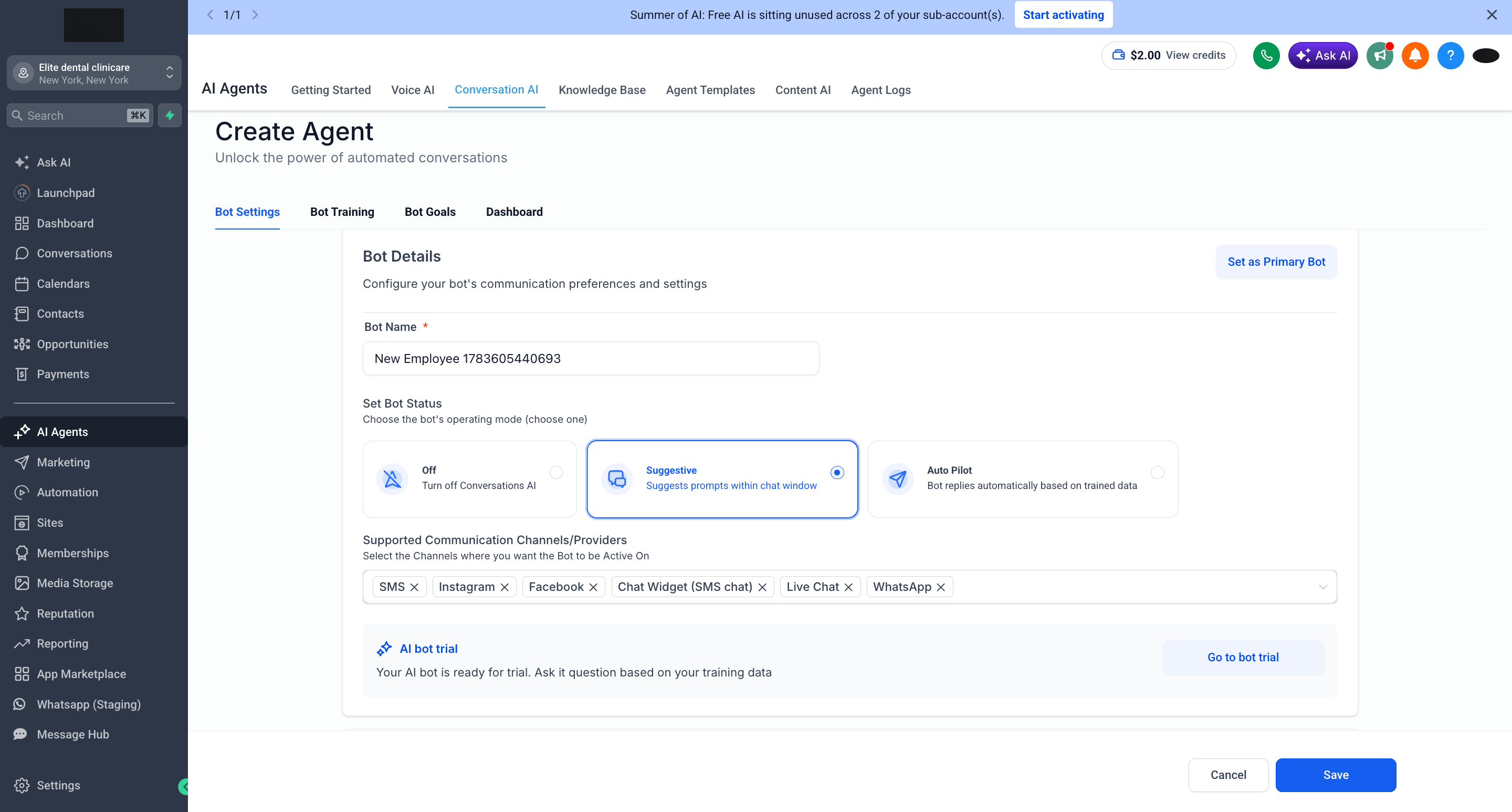 Bot status options