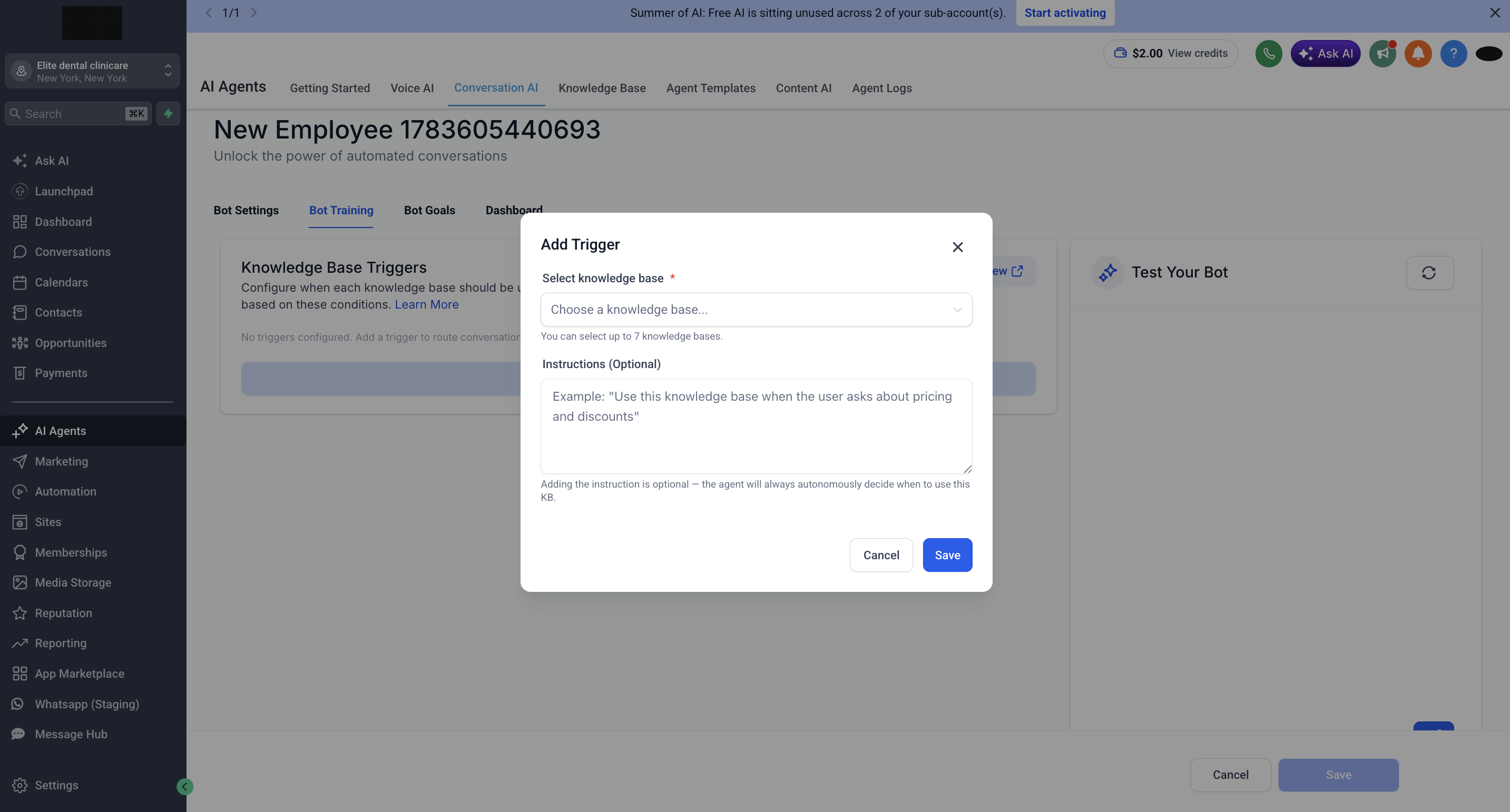 Add a knowledge base trigger