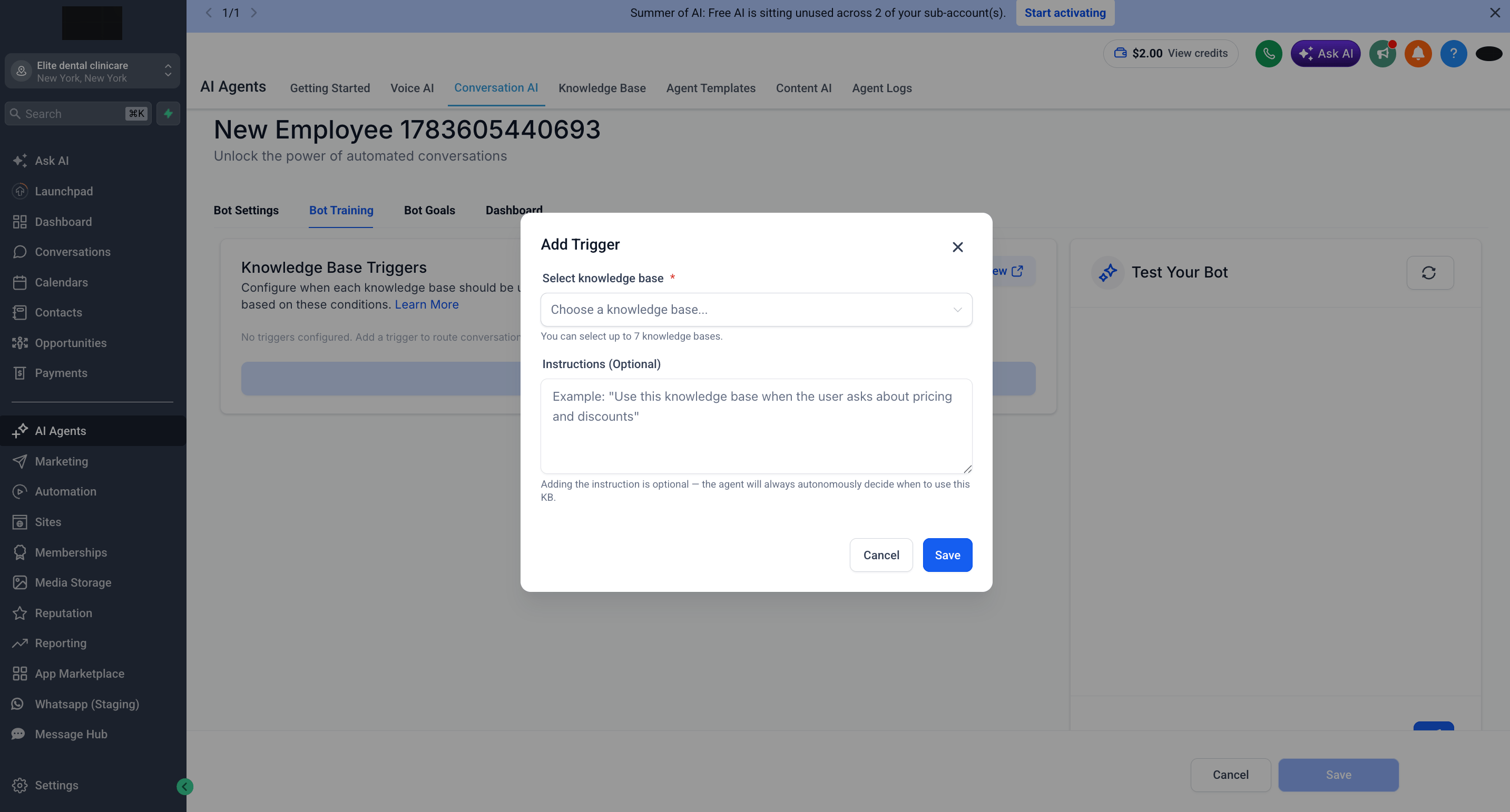 Add a knowledge base trigger