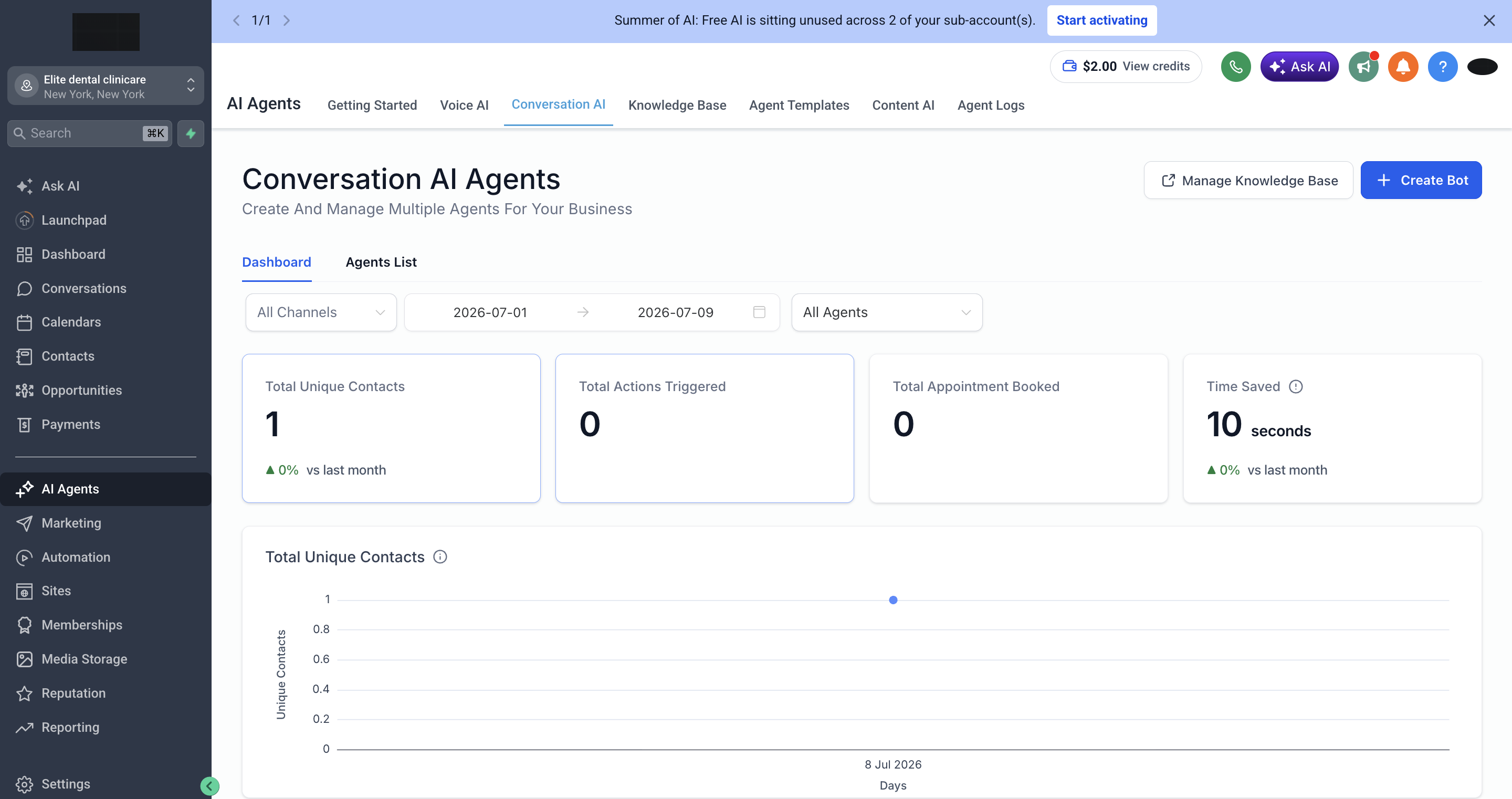 Conversation AI Agents dashboard
