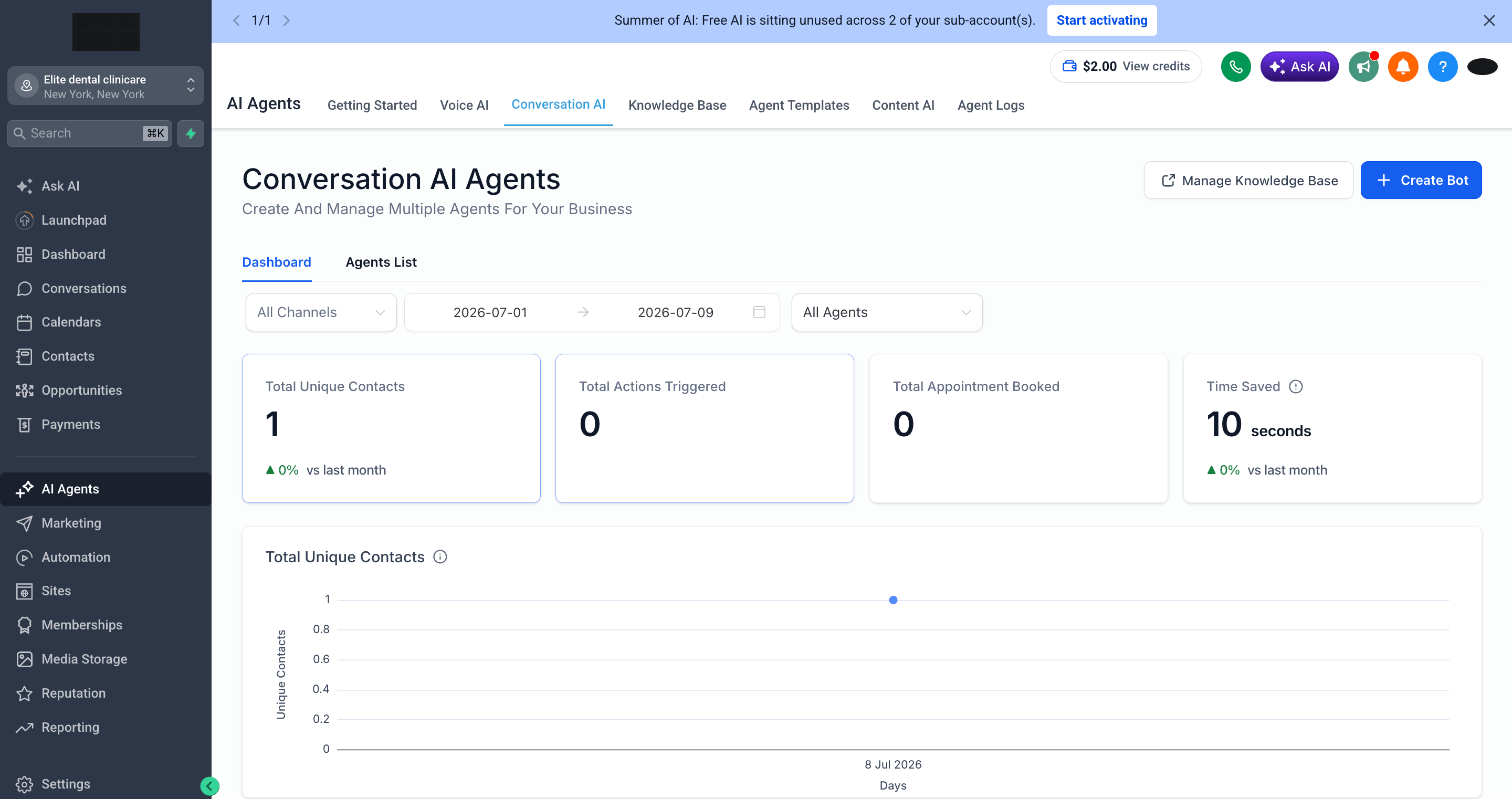 Conversation AI Agents dashboard
