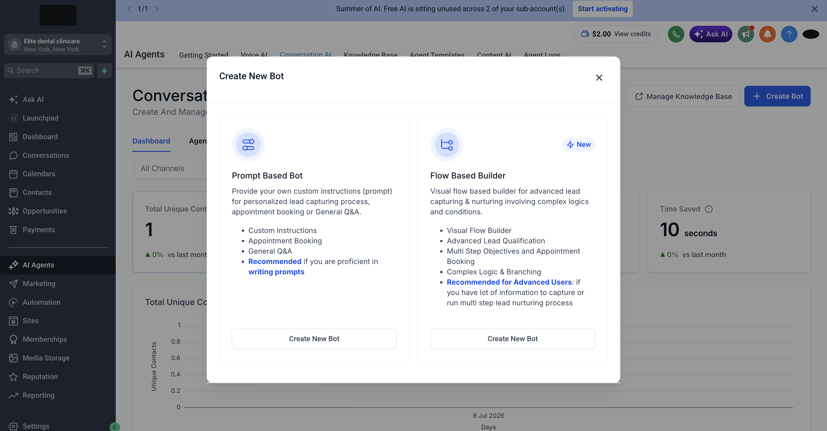 Choose between Prompt Based Bot and Flow Based Builder