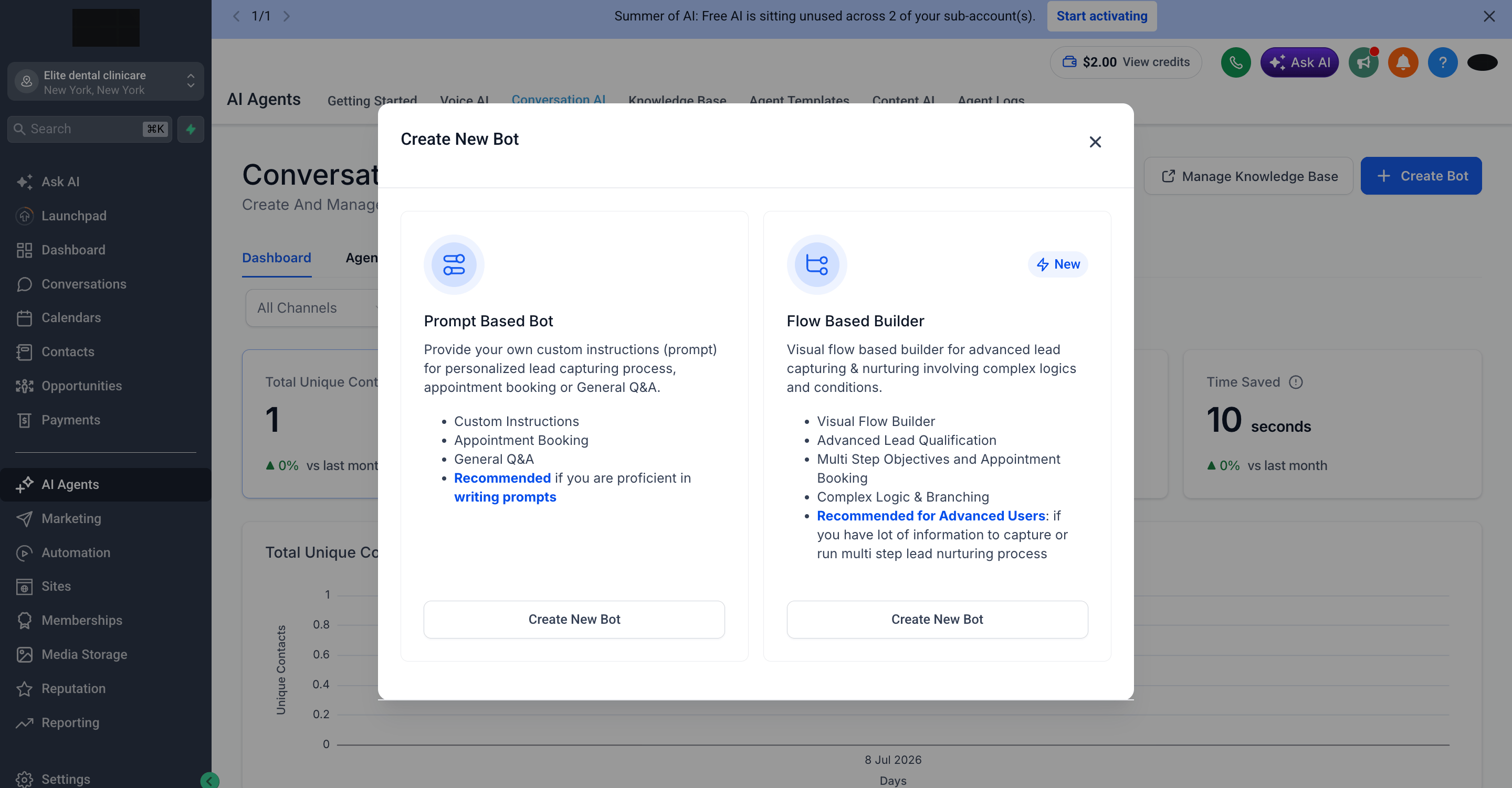 Choose between Prompt Based Bot and Flow Based Builder