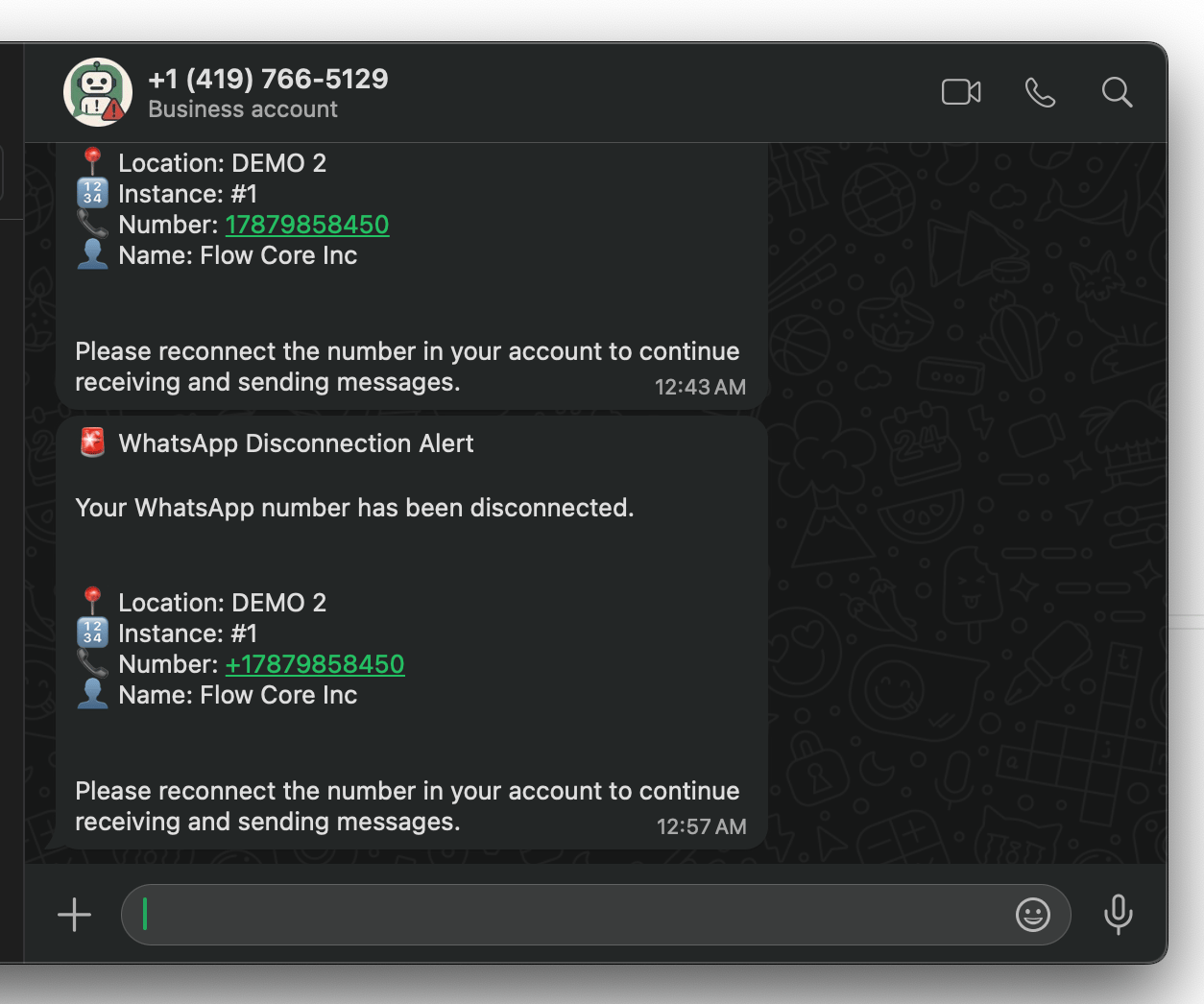 Disconnection Alert Whatsapp Example
