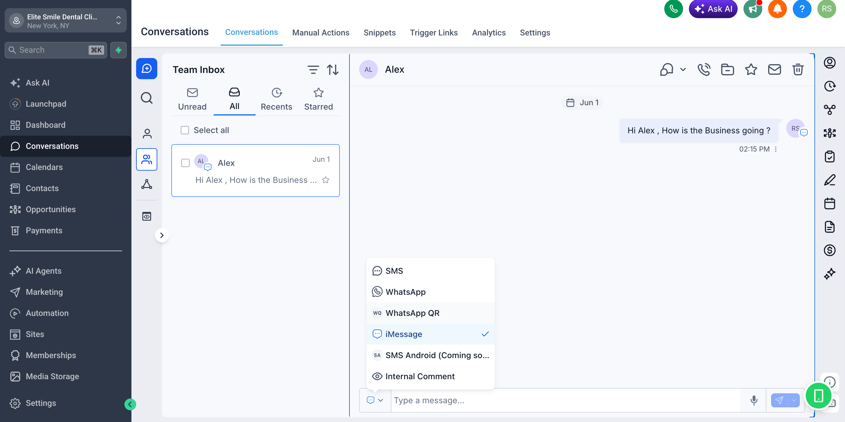 Selecting iMessage in the message composer