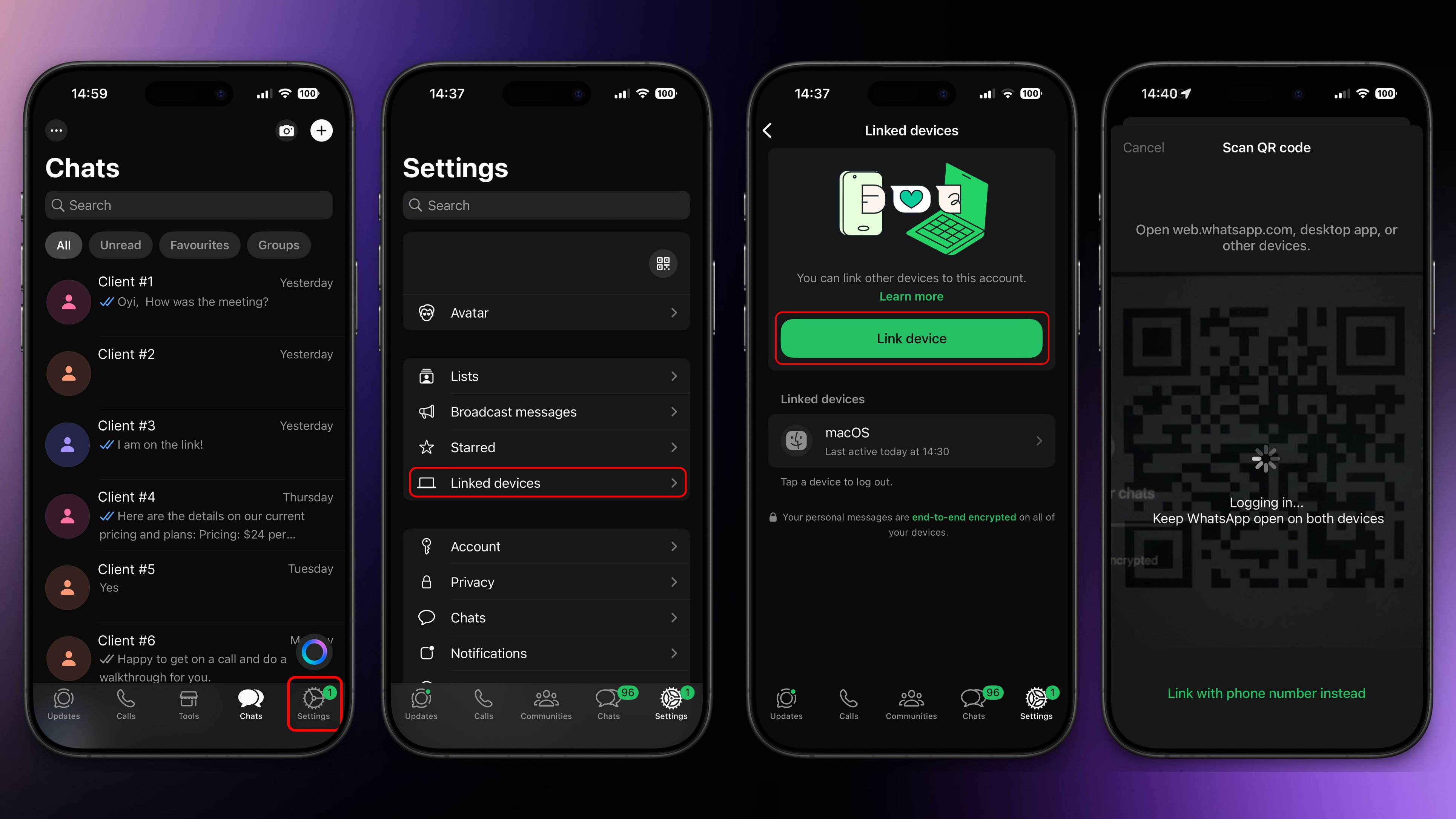Scan the QR code from WhatsApp on your phone
