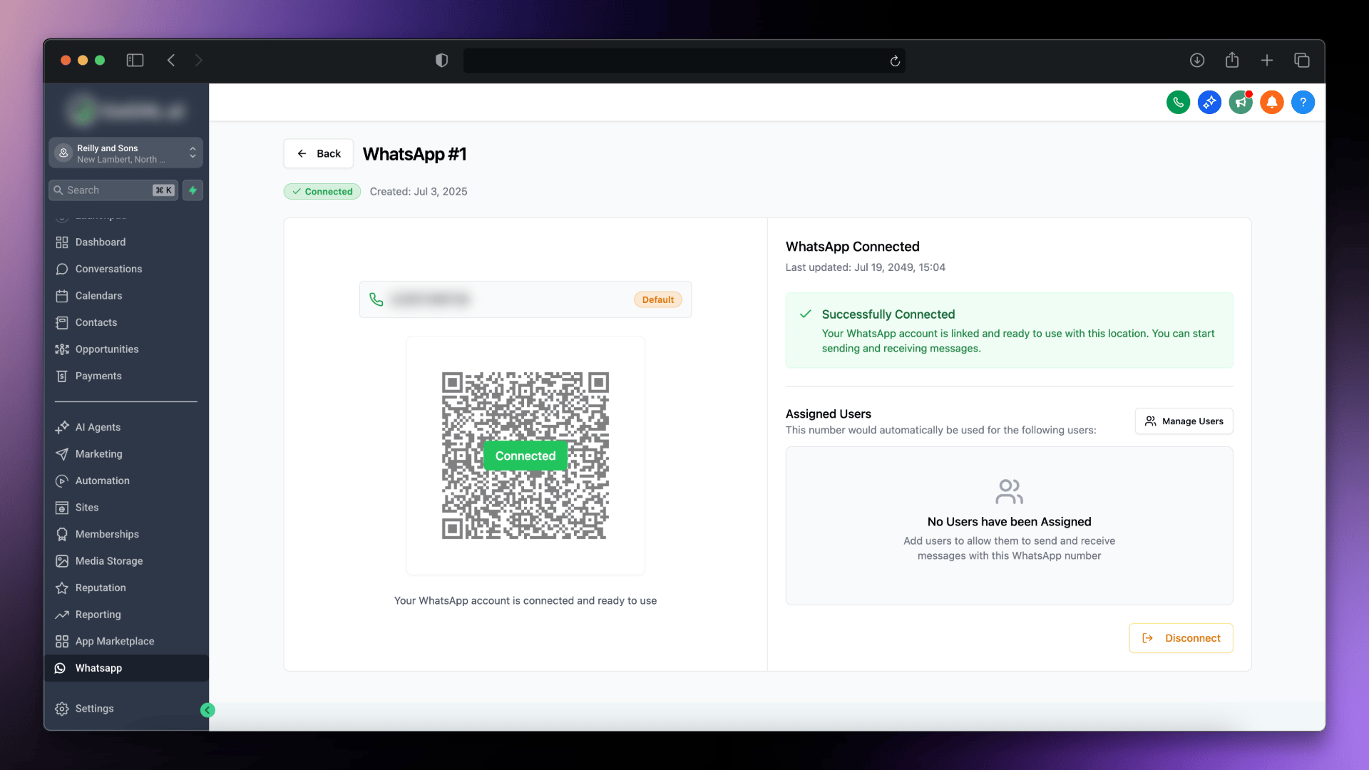 WhatsApp connected confirmation