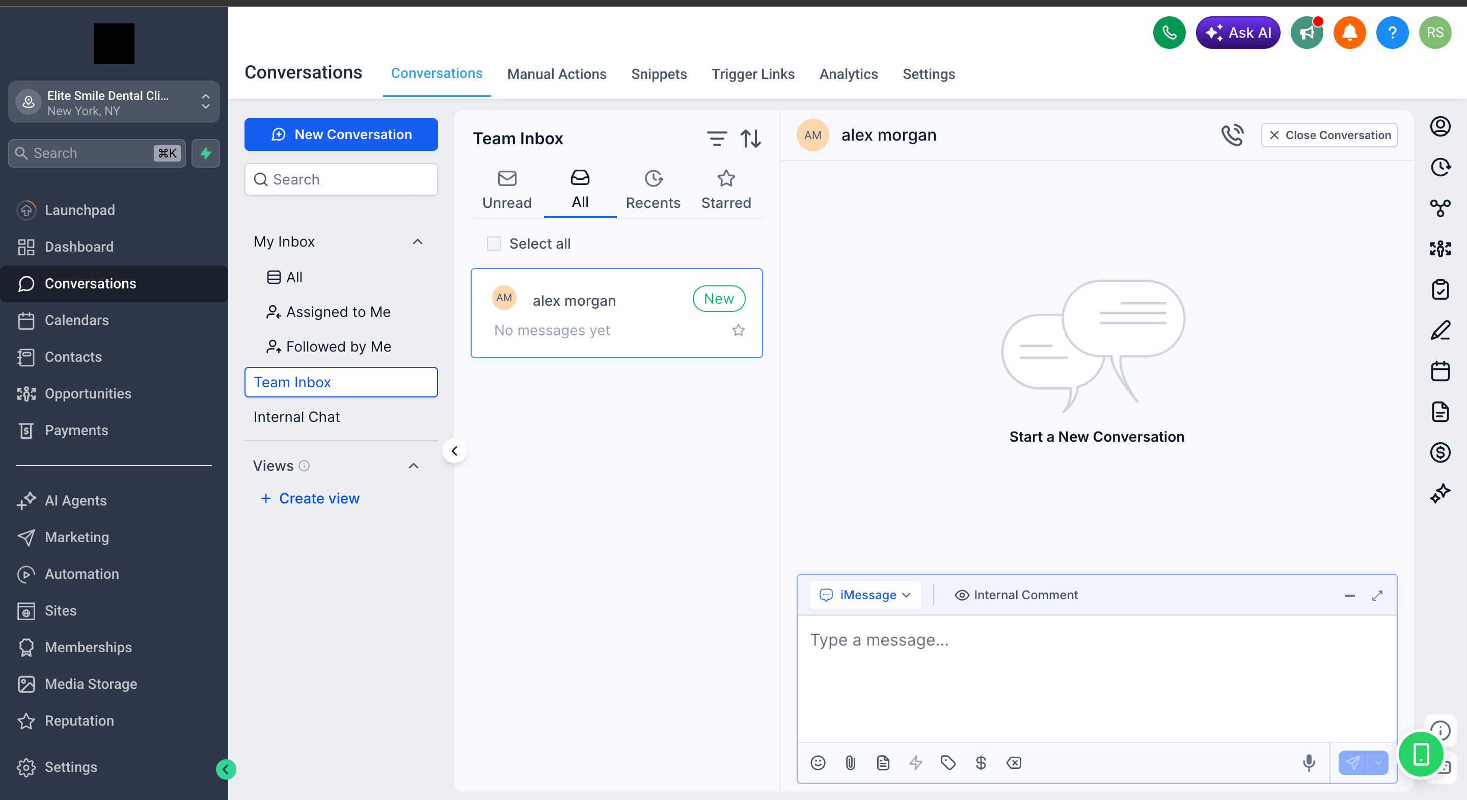 iMessage selectable in the Conversations composer