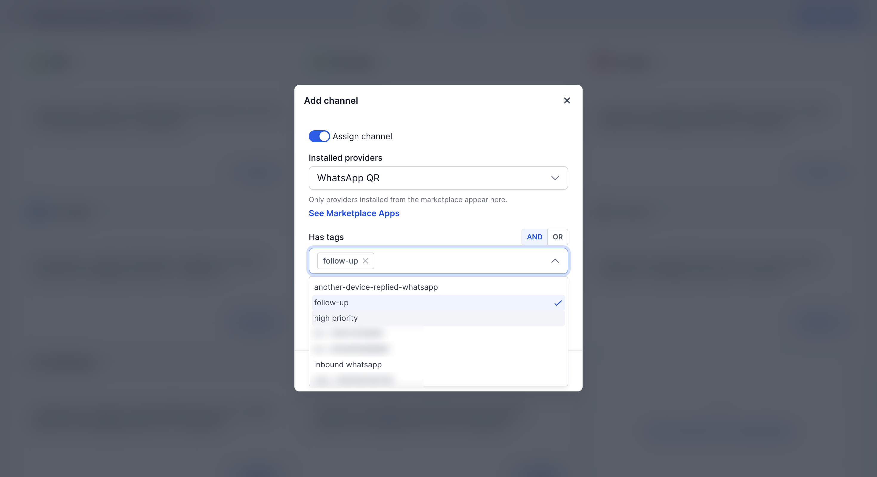Has tags filter with a tag selected