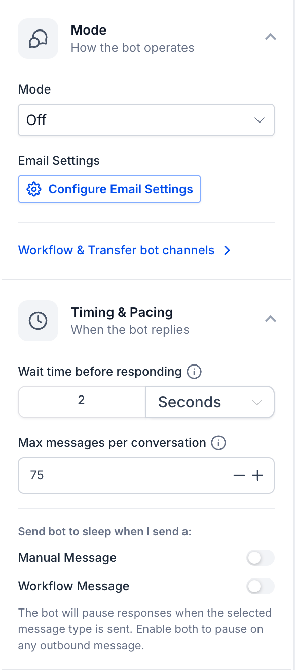 Mode and Timing & Pacing panels
