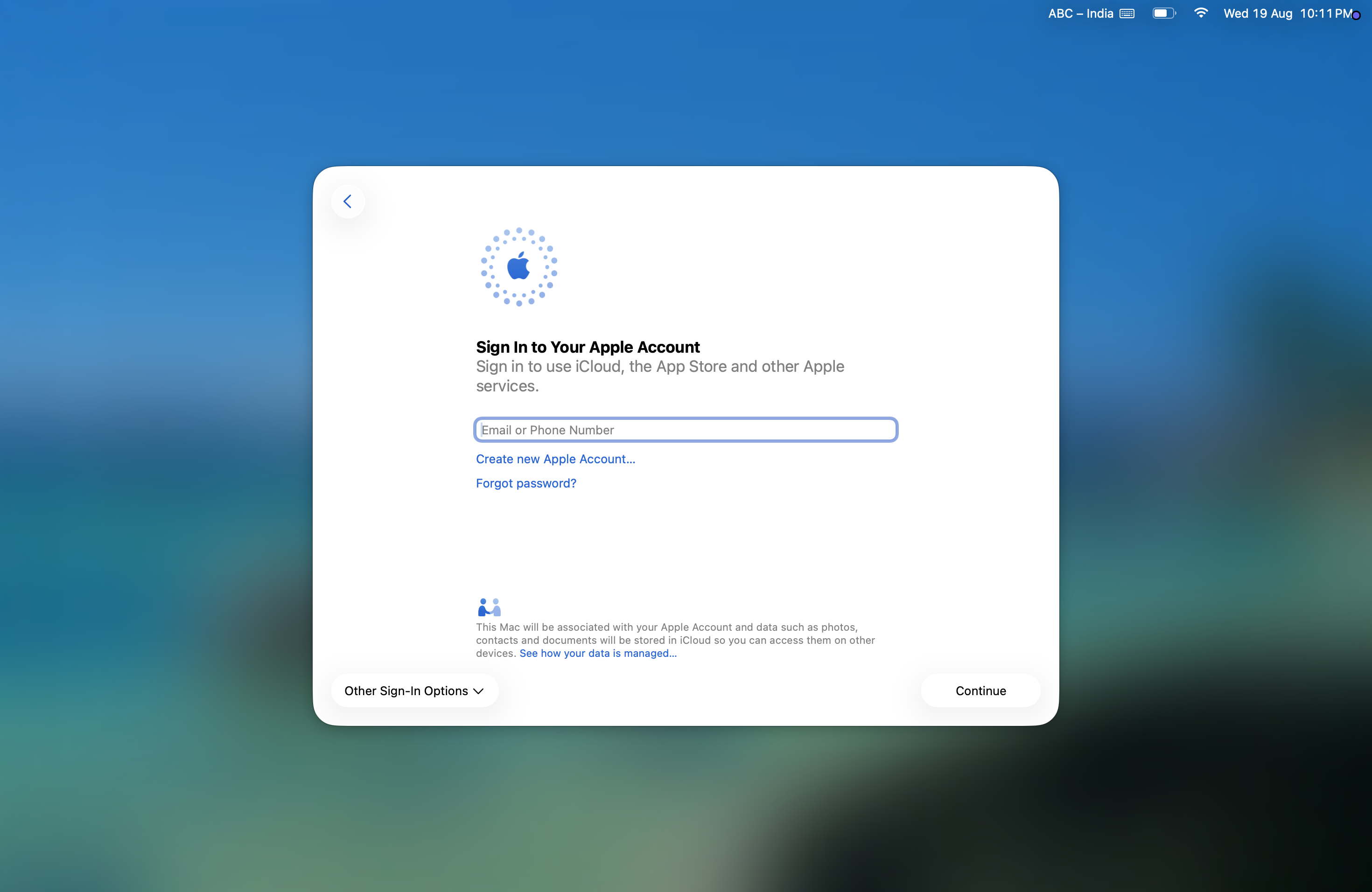Sign In to Your Apple Account screen during profile setup