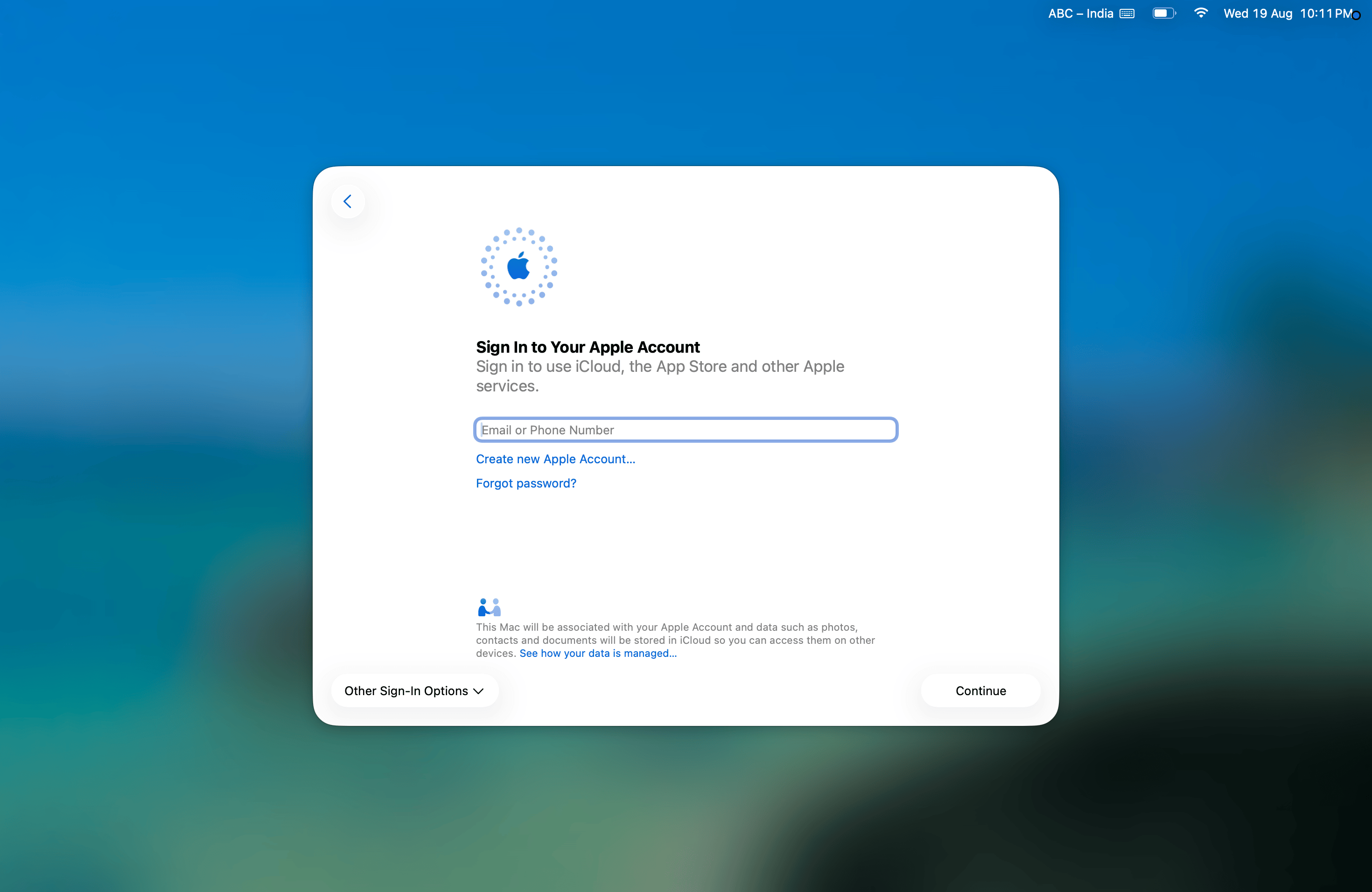 Sign In to Your Apple Account screen during profile setup