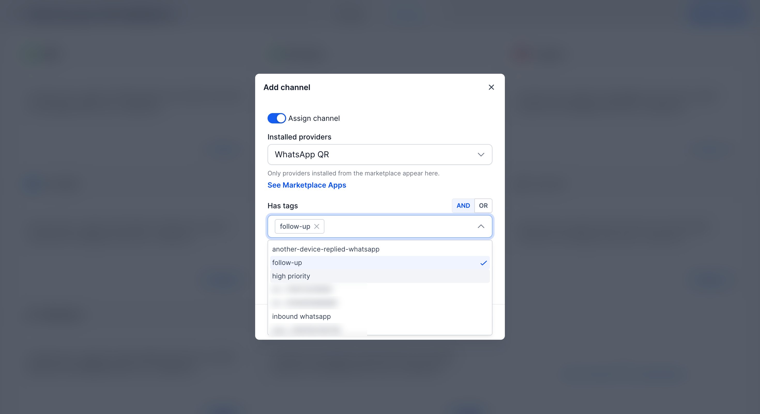 Has tags filter with a tag selected