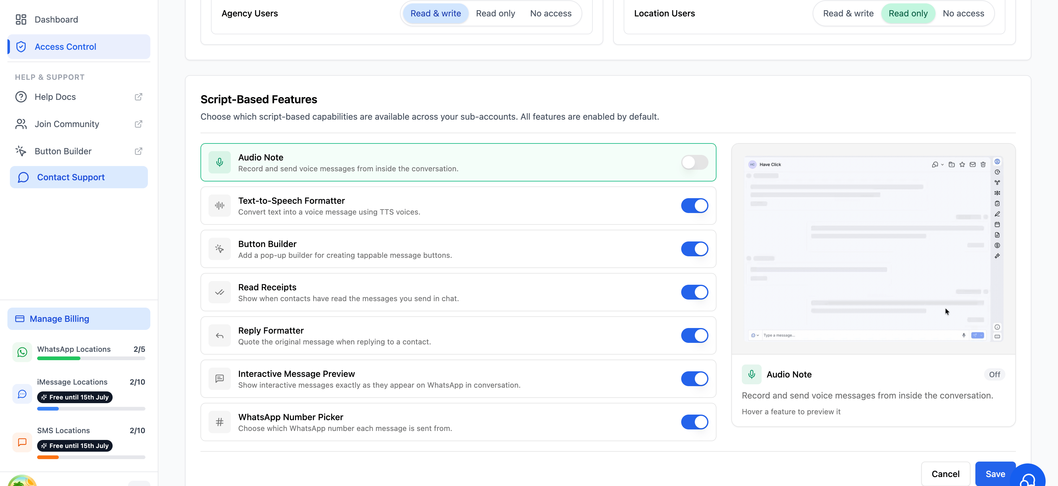 Toggle custom JS features on or off for all sub-accounts
