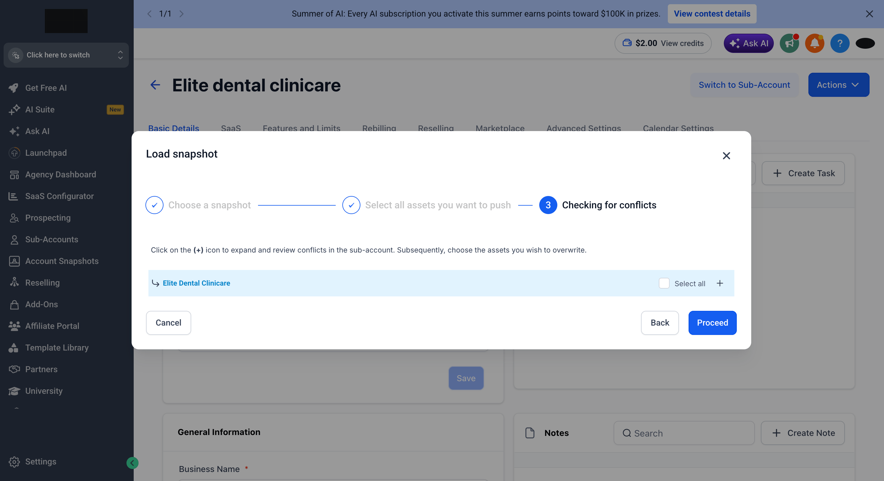 Load snapshot wizard step 3: checking for conflicts