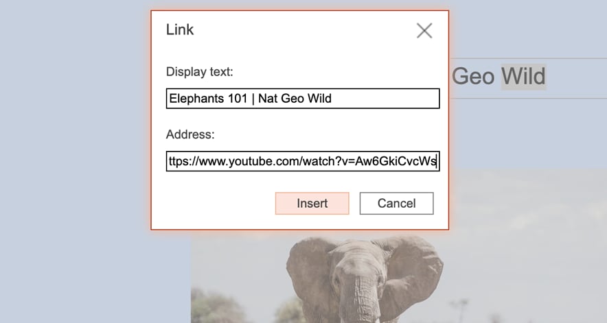 Inserting a video link and preferred text onto a PowerPoint slide