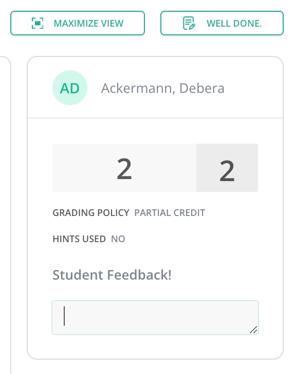 Student-level feedback on an assessment.