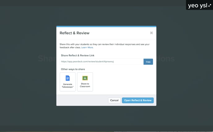 Reflect & Review modal window with the option to generate Takeaways