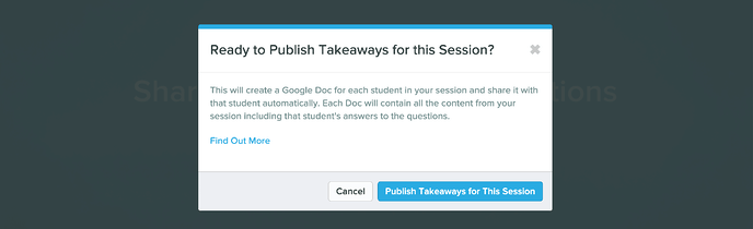 Ready to publish takeaways modal, zoomed