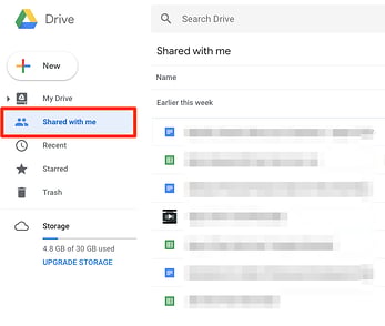 Find Takeaways in Google Drive in the Shared with me folder
