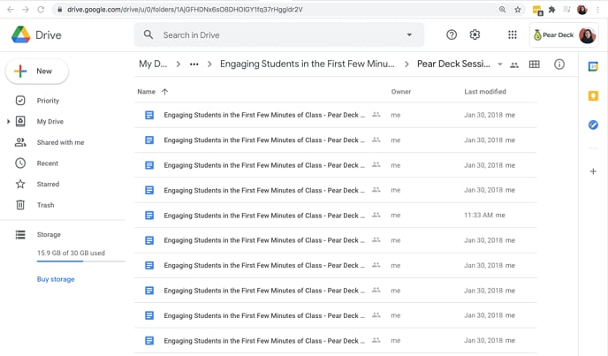 Google Drive session folder containing saved Takeaways