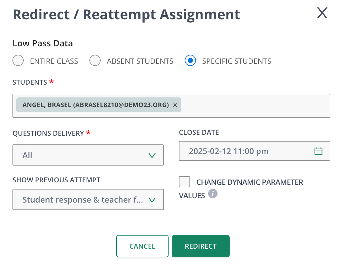 Redirect settings.