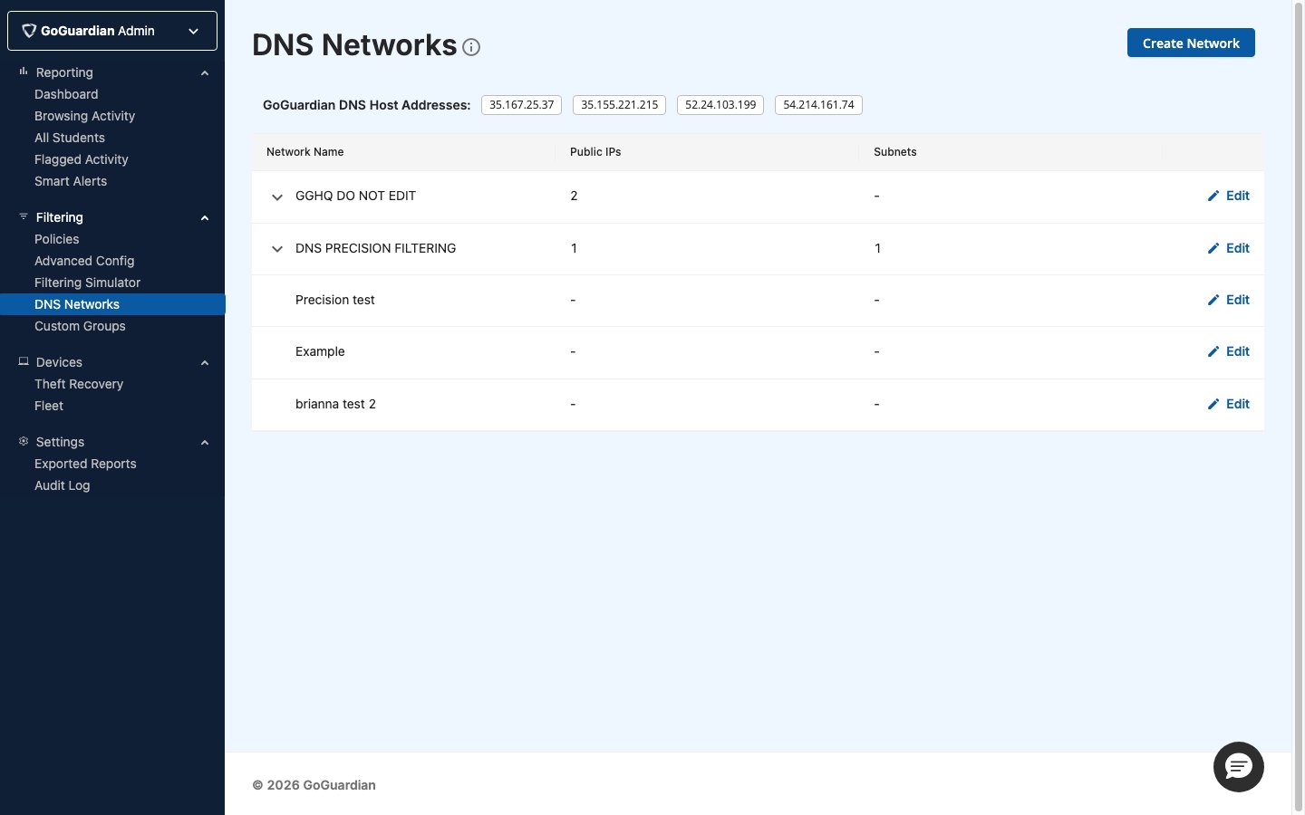 DNS Networks in GoGuardian Admin