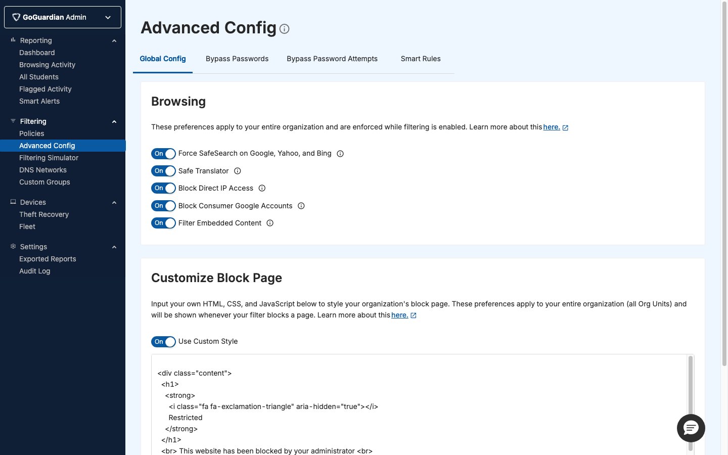 Advanced Config in GoGuardian Admin