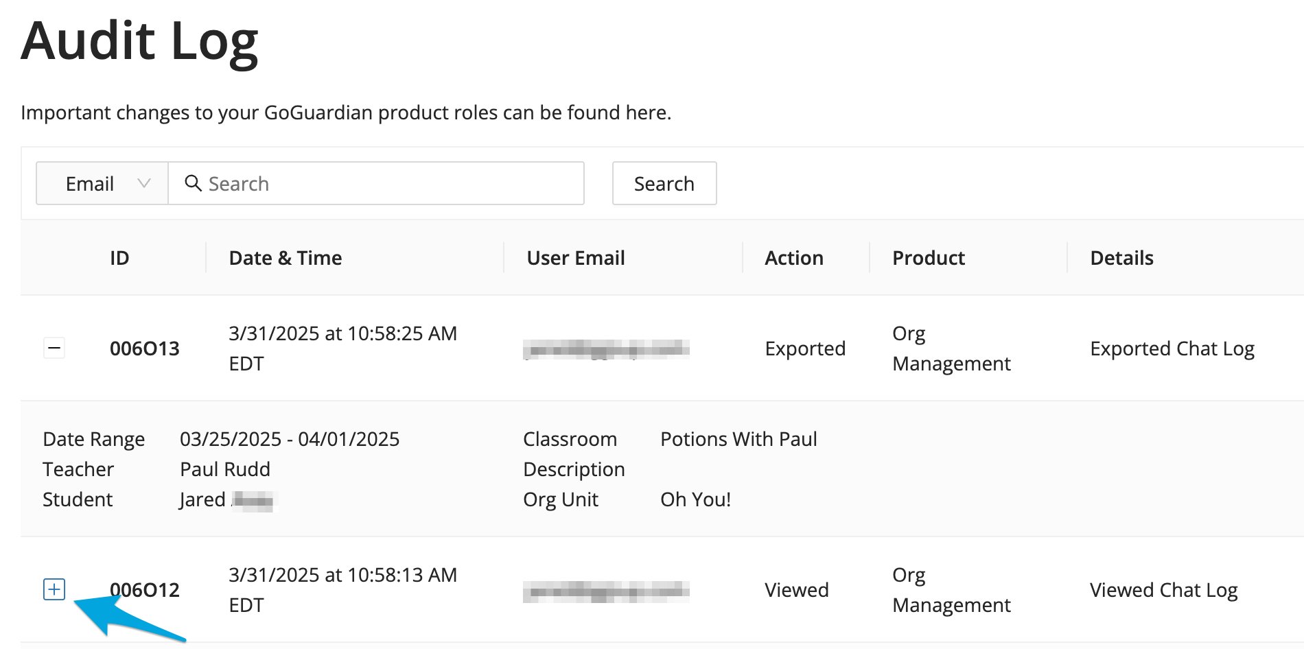 Review Chat Log Activity in the Audit Log