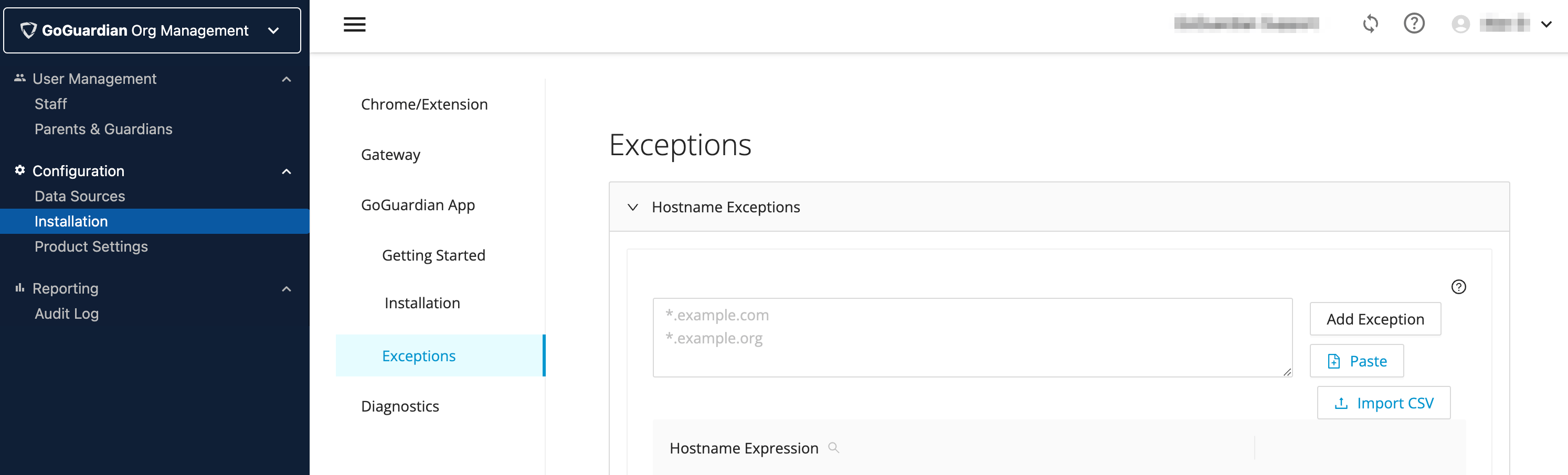 Add Hostname Exceptions